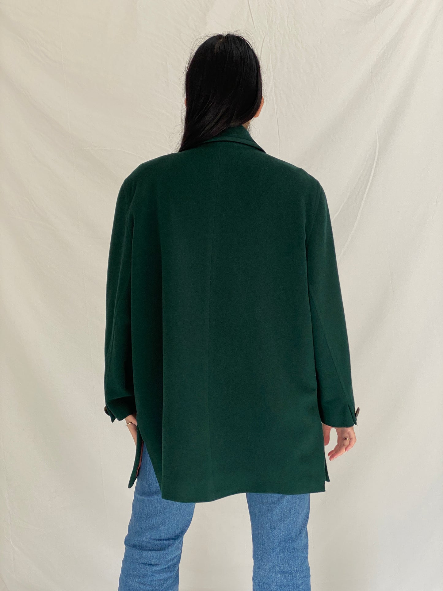 Vintage Viyella Green Wool Coat 90s Classic Tailored Wool Jacket, Minimalist Heritage Coat - L