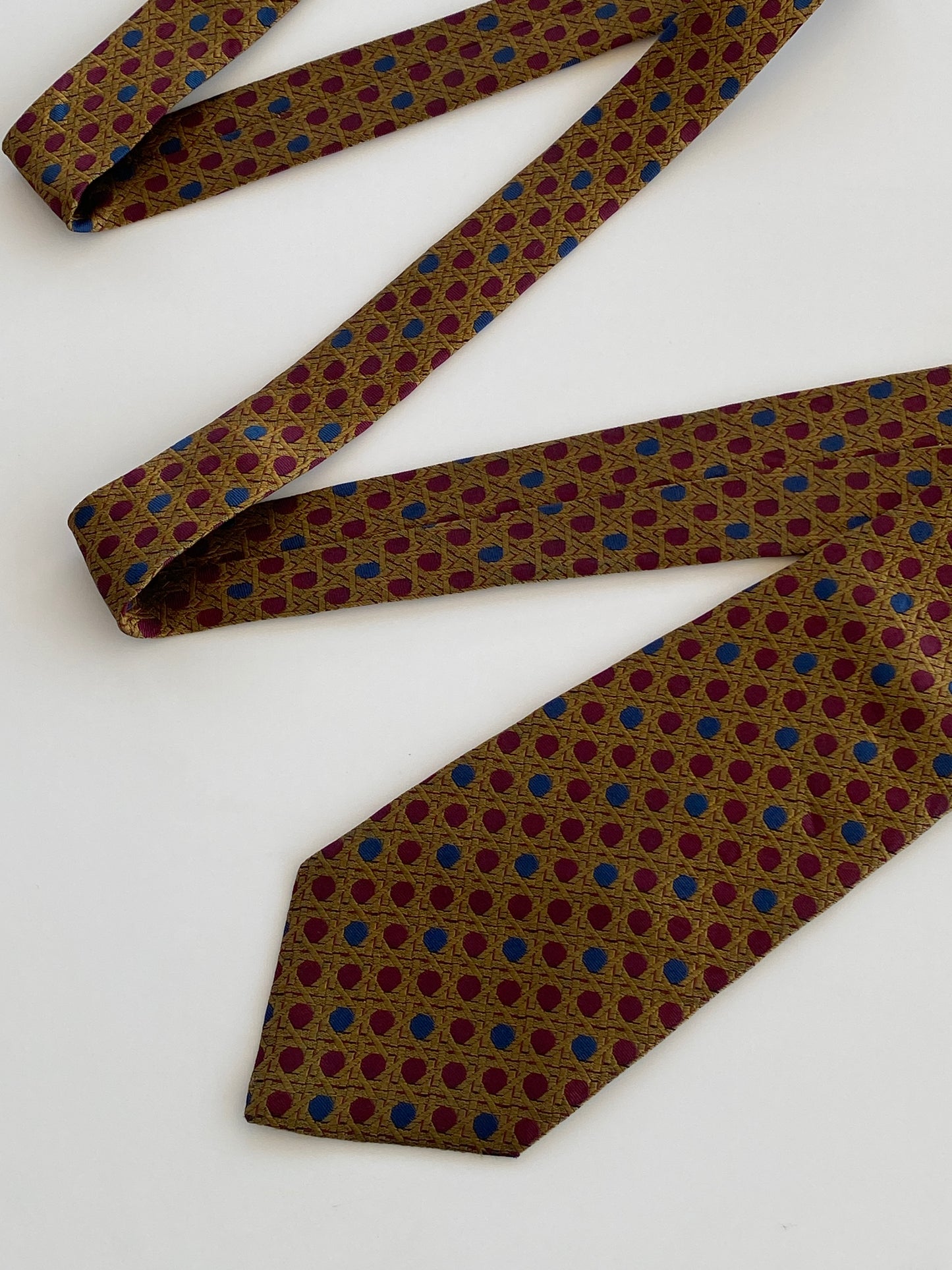 Vintage Christian Dior Monsieur Gold Burgundy Men’s Silk Neck Tie