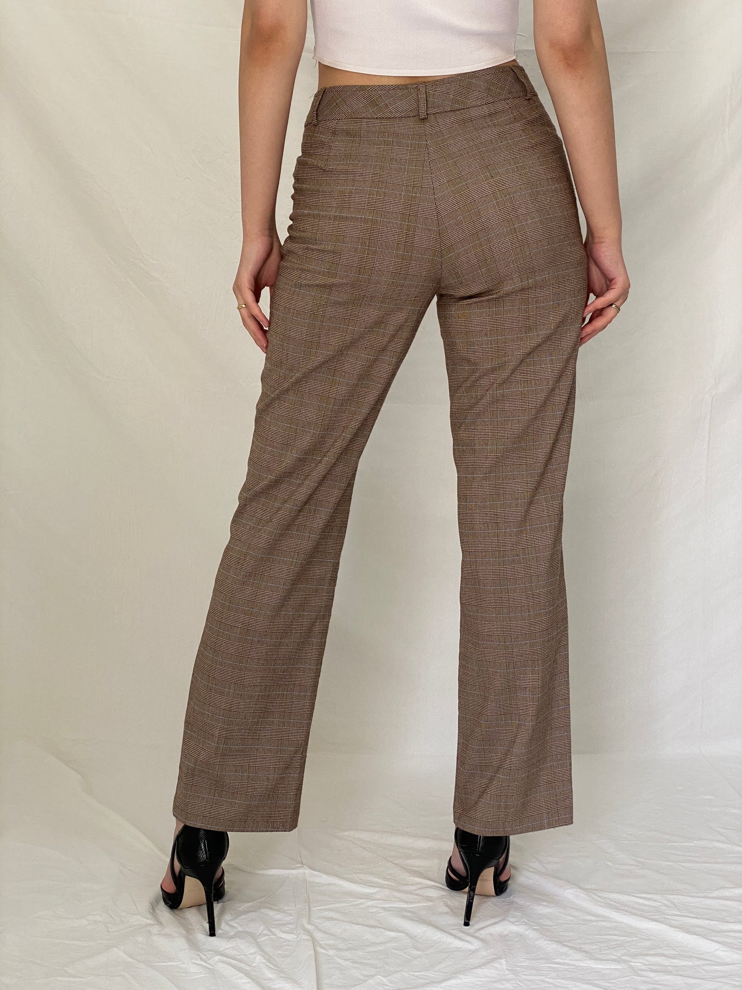 Vintage Y2K Requirements Brown Glen Plaid Straight-Leg Tailored Trousers - S