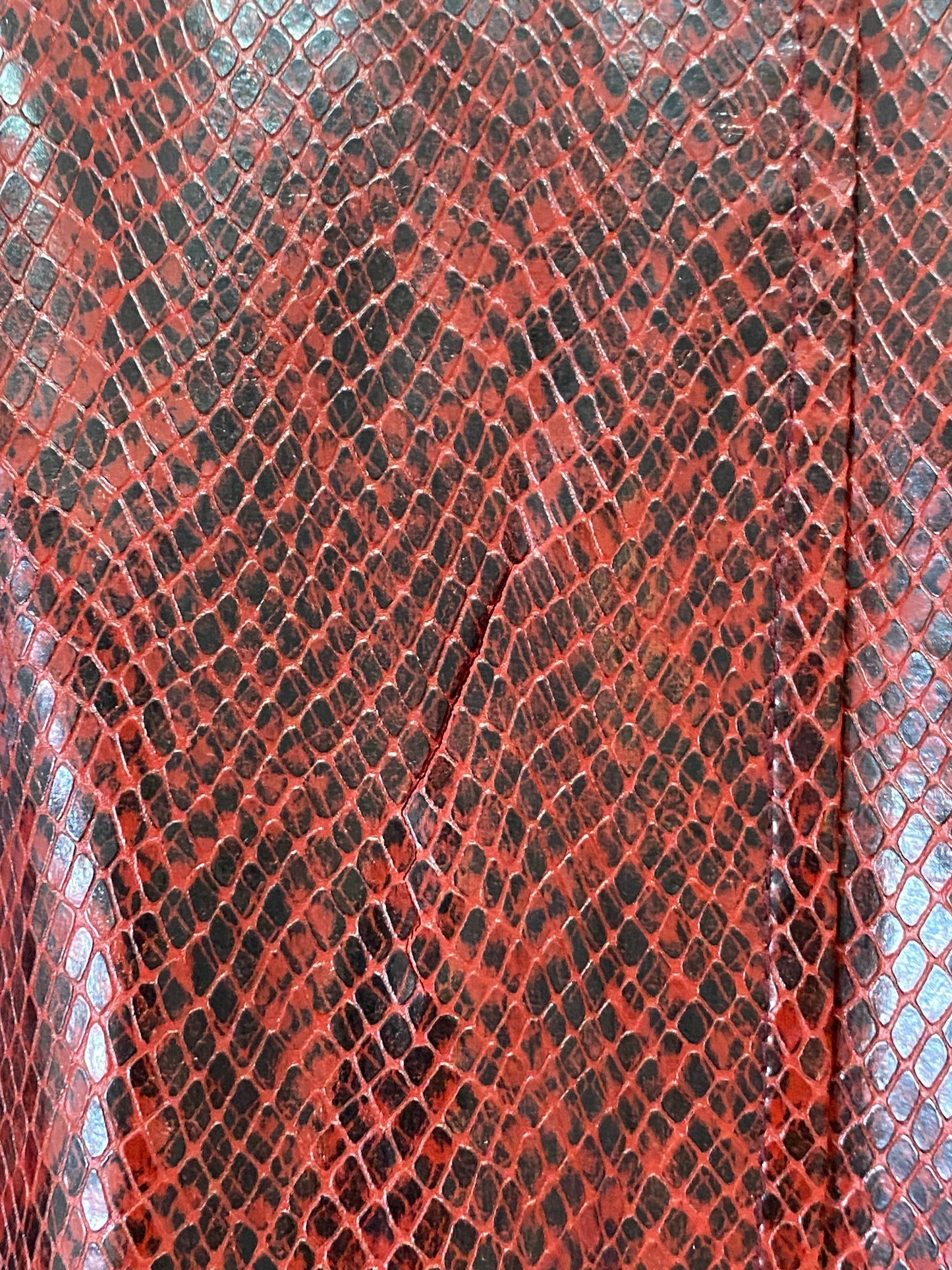 Vintage Burgundy Snakeskin Faux Leather Lined Coat with Leopard Print Interior – M