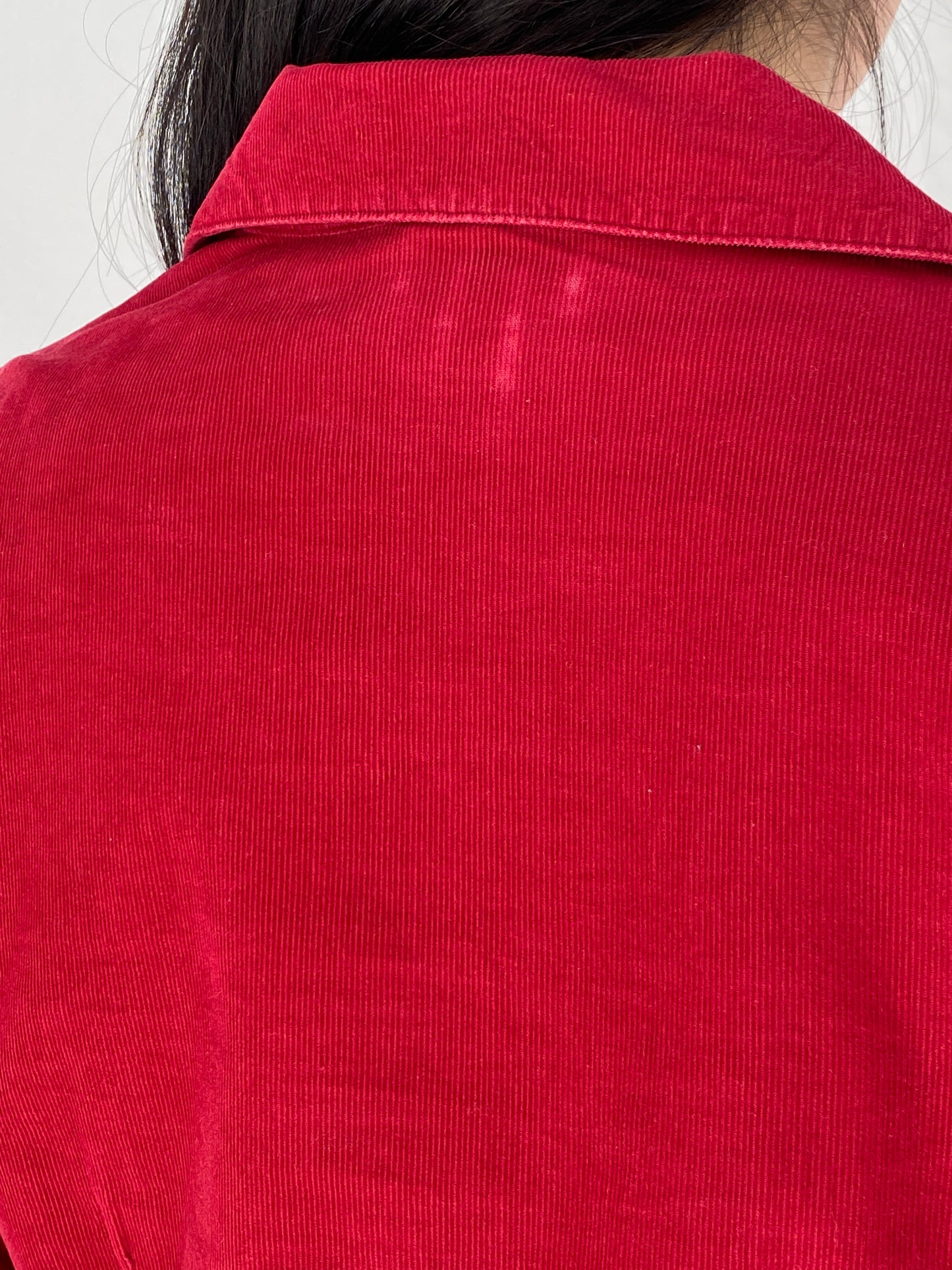 Vintage J.Jill Red Corduroy Corset Panel Shirt Fitted Button-Up Blouse - S