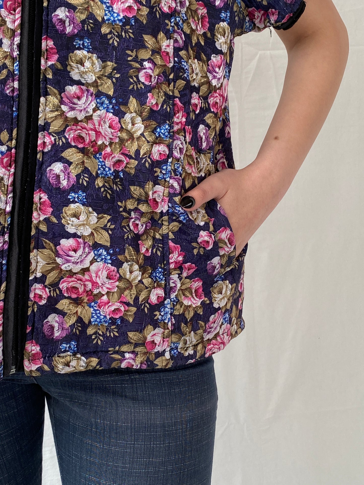 Vintage Quilted Piaona Disha Bolero Kimono Ethnic Floral Multicolor Jacket - L
