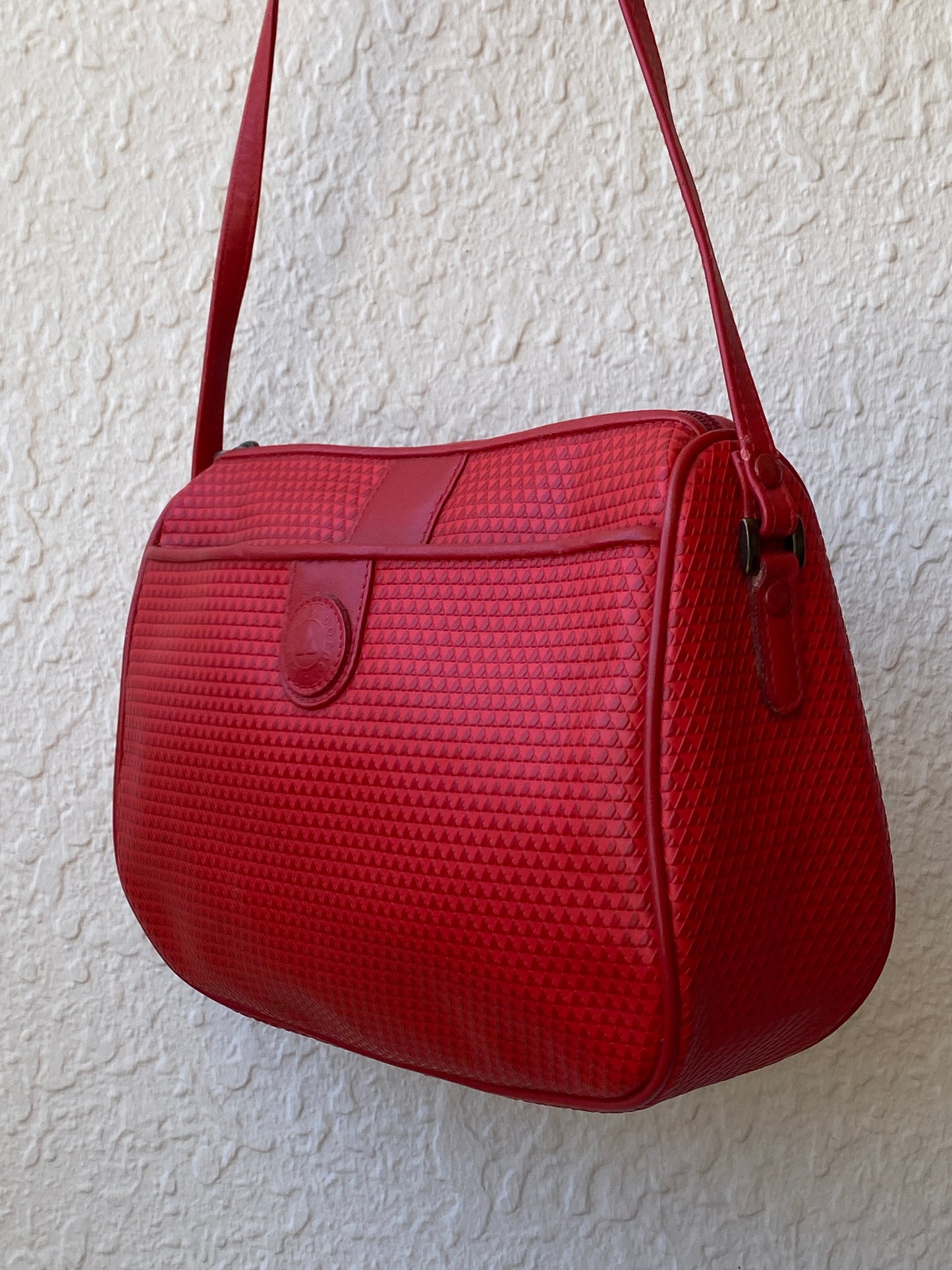 Vintage Liz Claiborne Monogram Red Crossbody Bag with Genuine Leather Trim