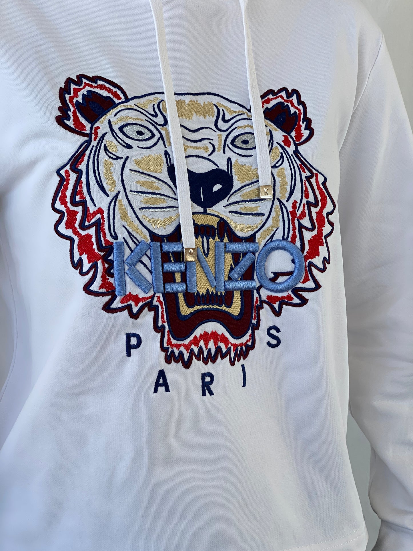 Kenzo Paris White Tiger Head Embroidered Hoodie Sweatshirt - S