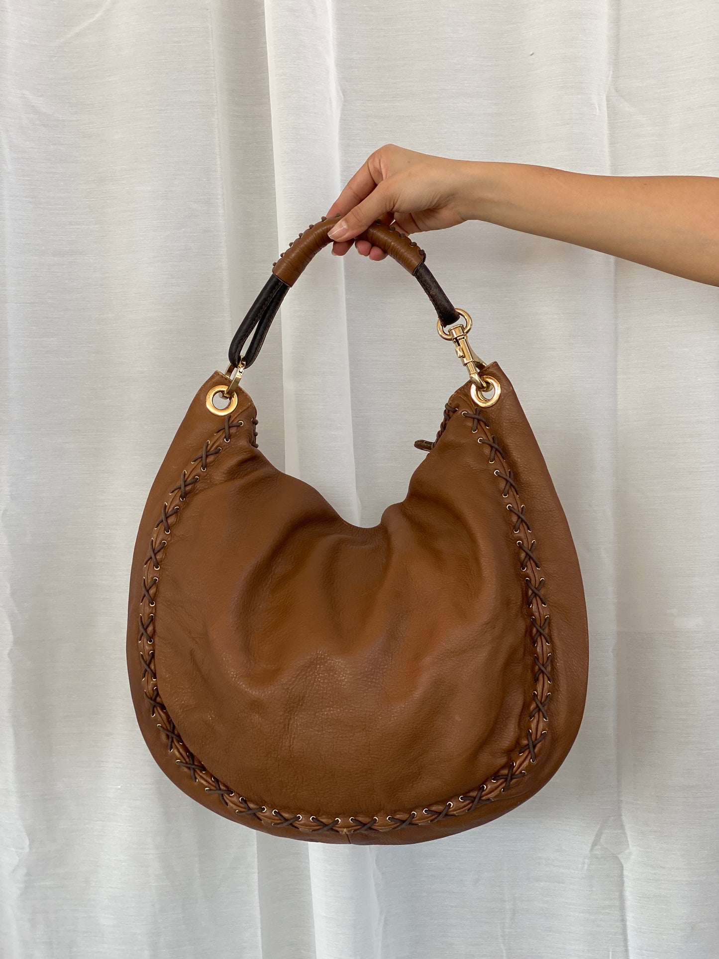 Y2K Jimmy Choo Brown Leather Large Hobo Braided Shoulder Bag