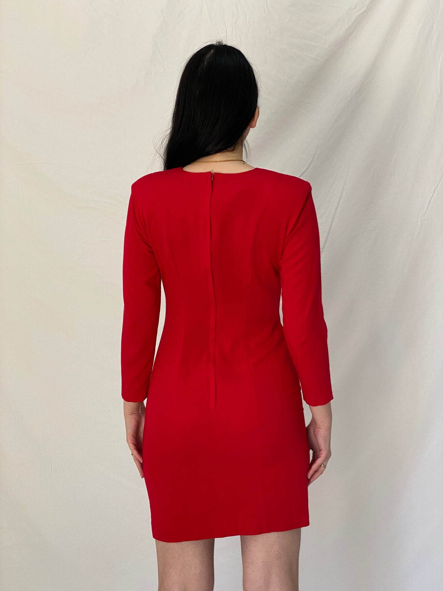 Vintage Petite Sophisticate Red Fitted Bodycon Date Night Dress - S