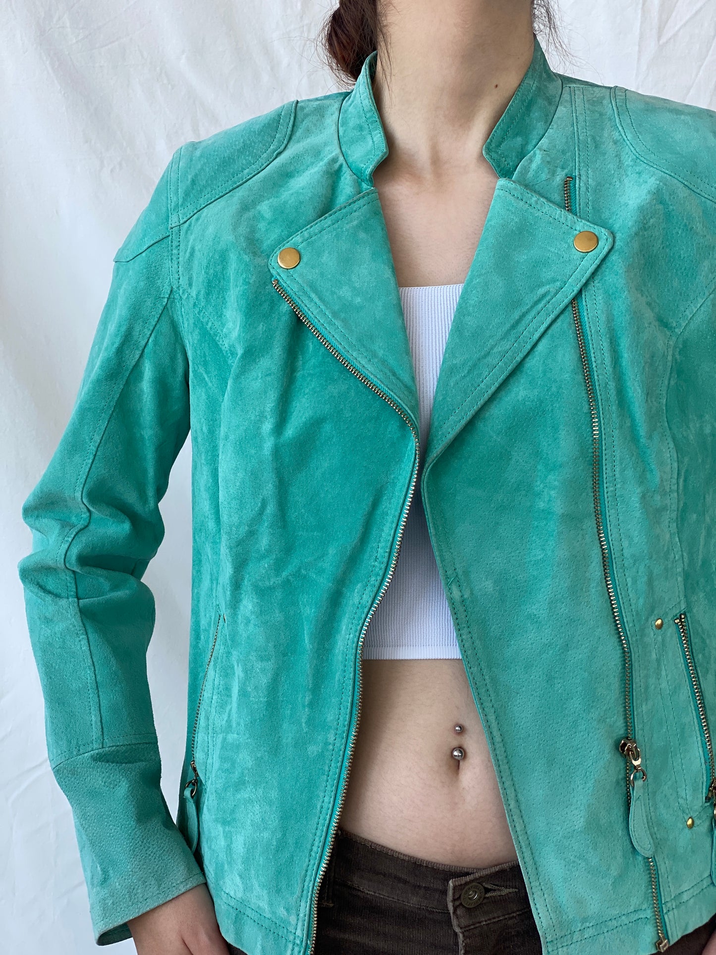 Beautiful RINO & PELLE Biker Style Women’s Blue Genuine Suede Jacket - L