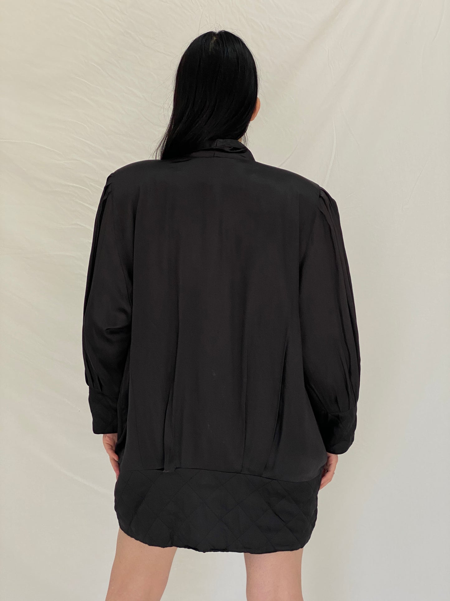 Vintage Black Quilted Puffer Oversized Fit Jacket with Gold Buttons - L