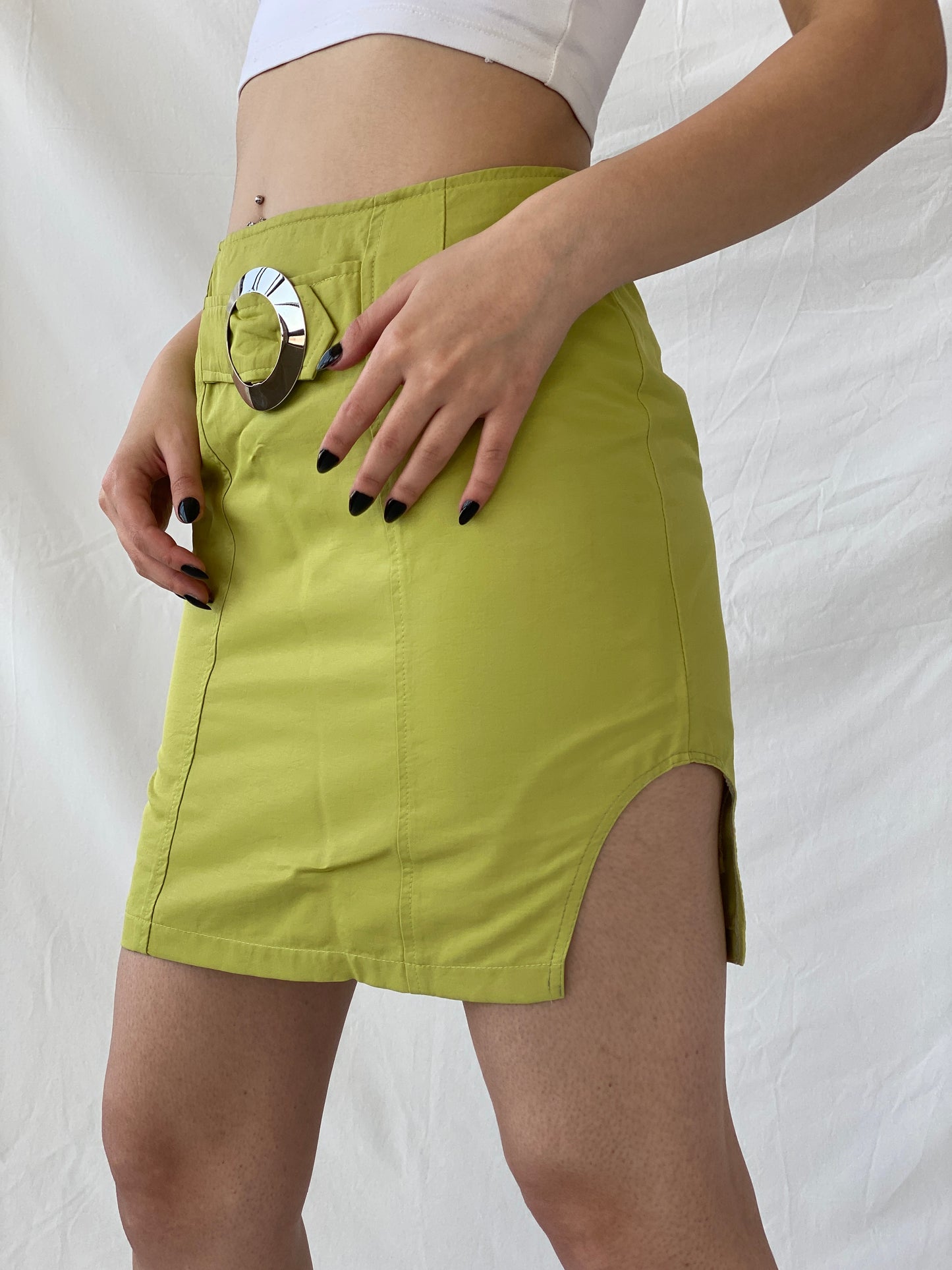 Vintage Claude Zana Paris Futuristic Belted Mini Green Skirt - L