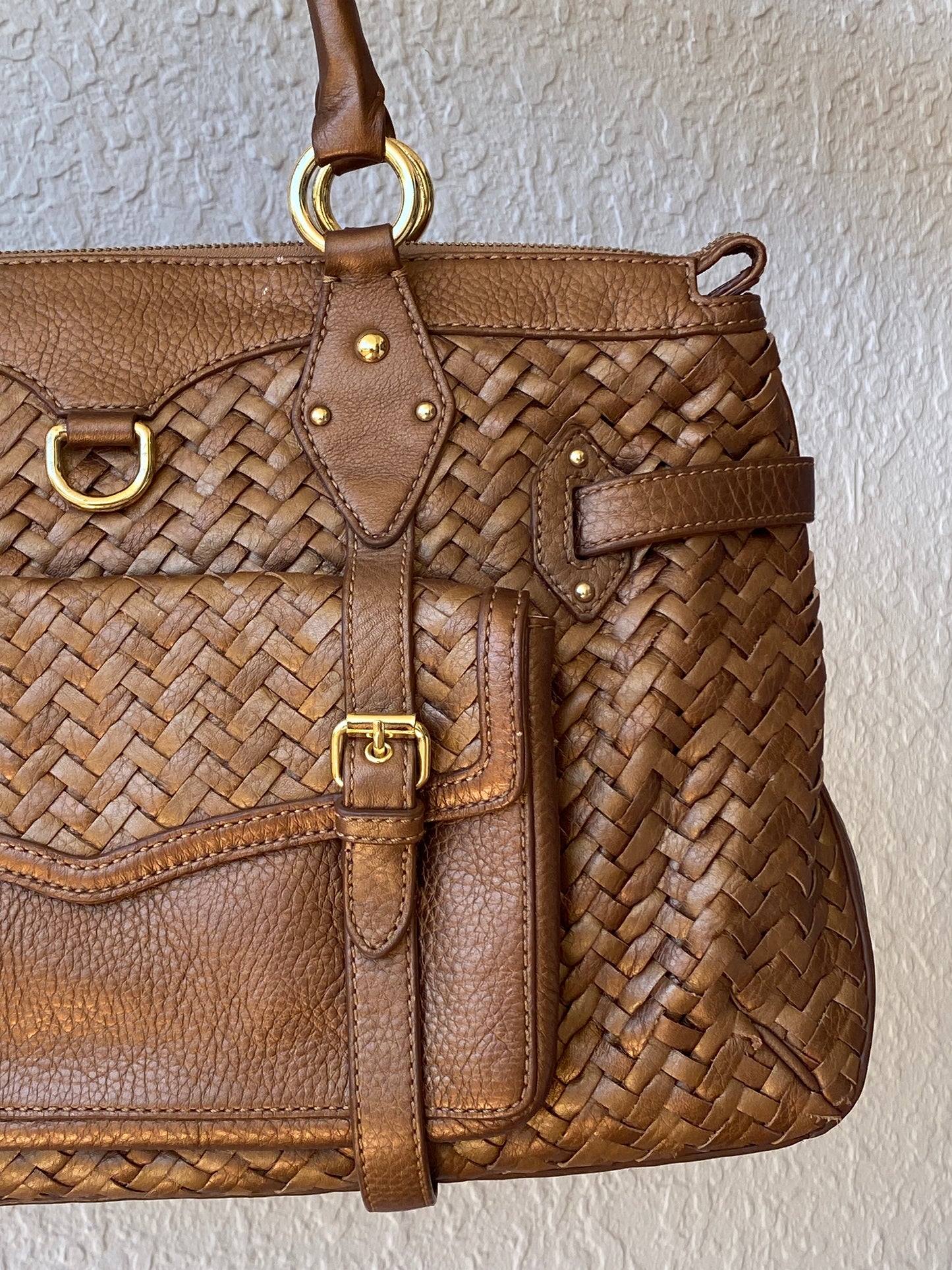 Beautiful Cole Haan Village Weave H06 Purse Woven Leather Bronze Handbag