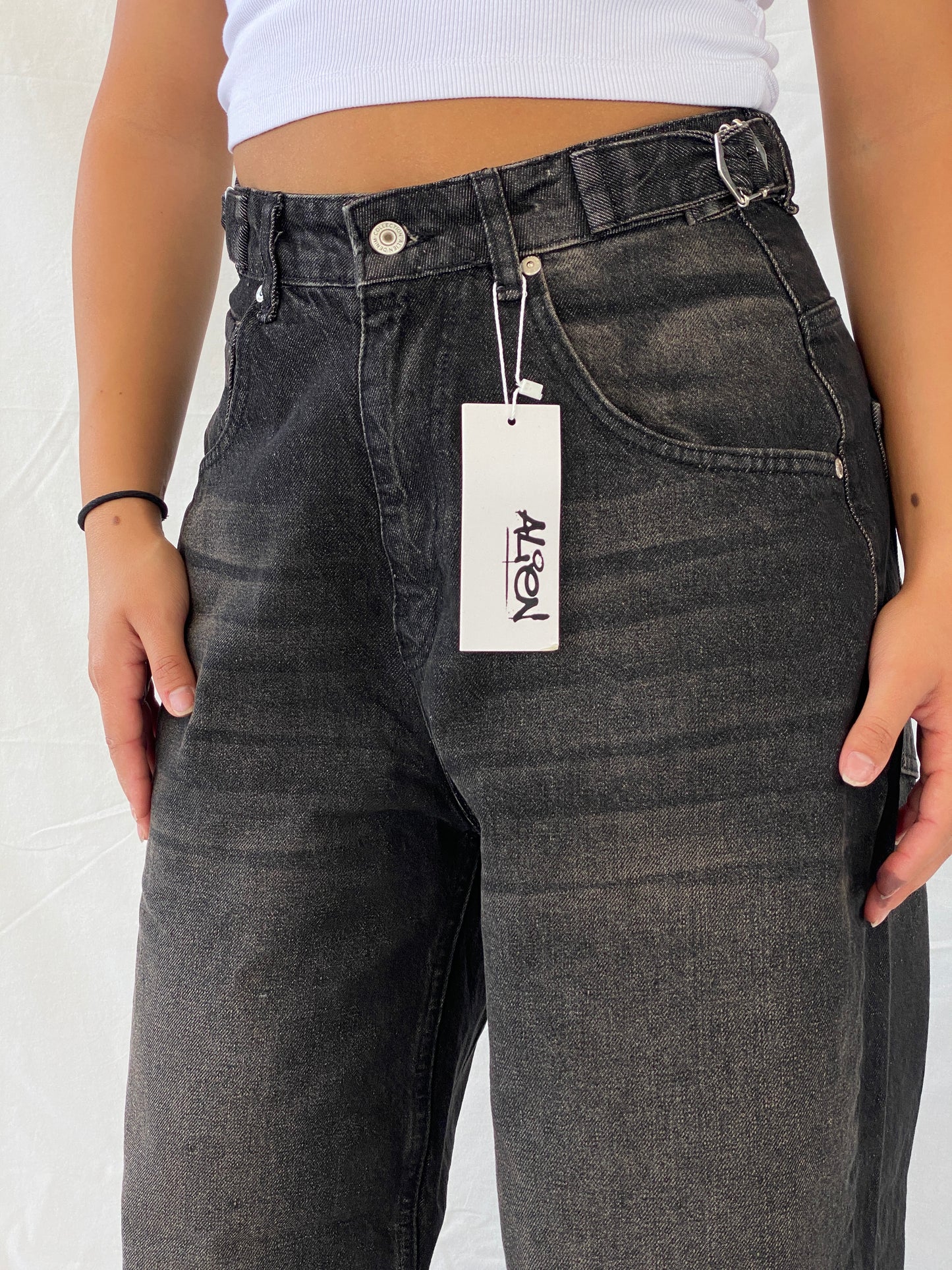 بنطلون جينز NWT Alien Baggy Black High Rise Streetwear - 36EUR