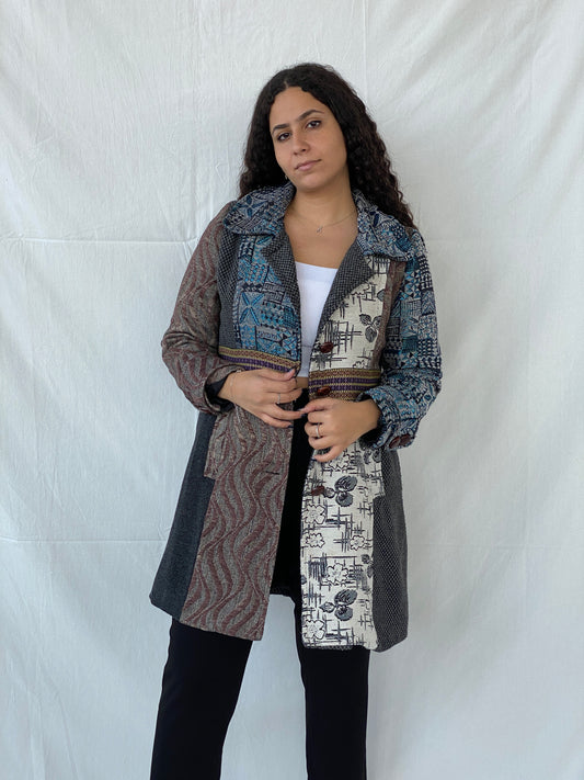 معطف ستيلا مورغان هوتشبوتش جاكار منسوج بنقشة مرقعة - مقاس كبير