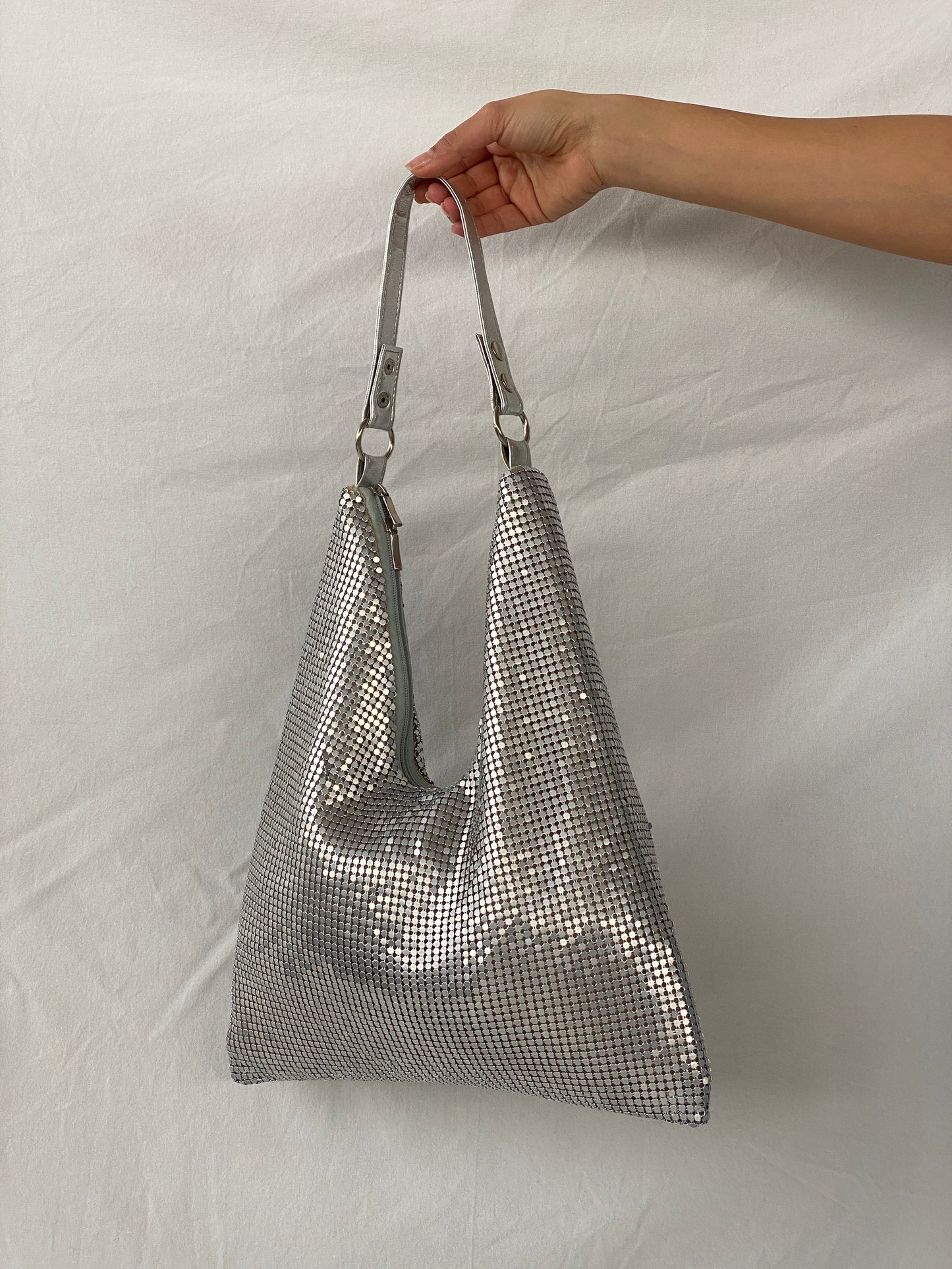 Beautiful Metallic Silver Slouchy Evening Shoulder Bag