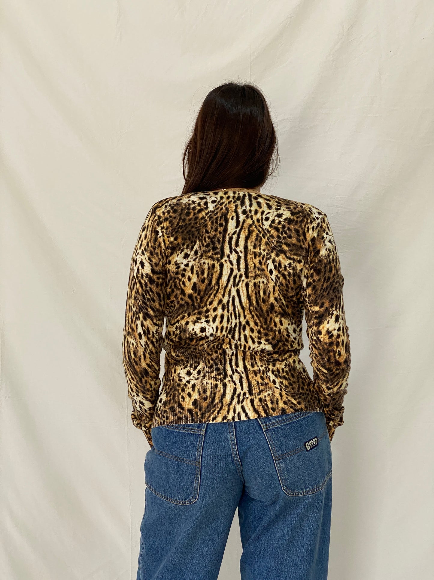 Vintage Morgan De Toi Y2K Leopard Print Knit Cardigan Top - S