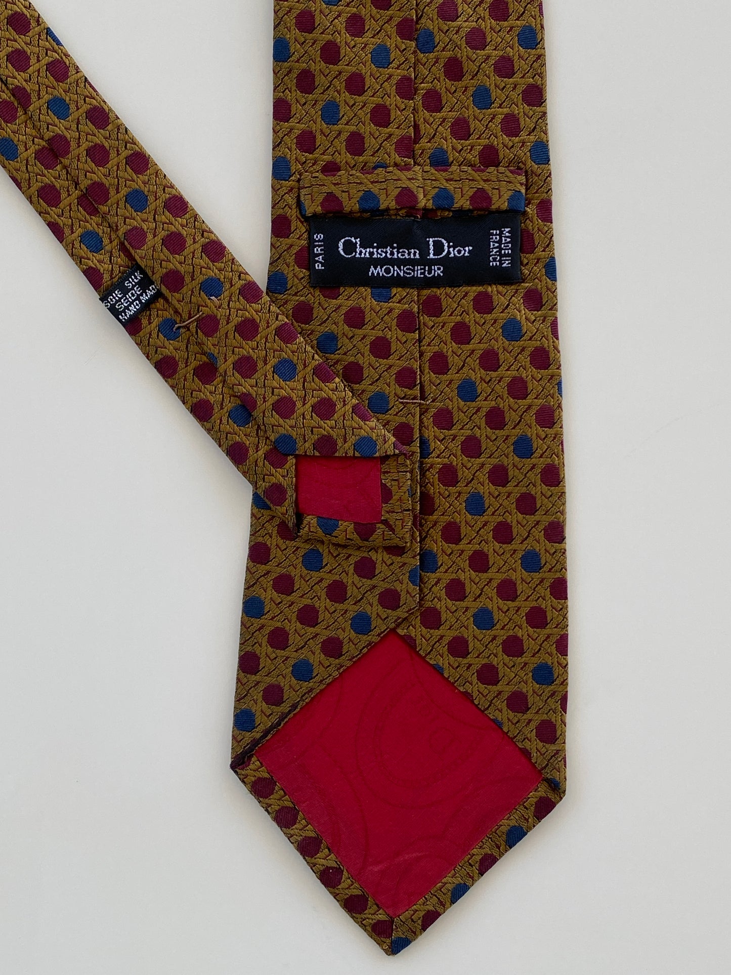 Vintage Christian Dior Monsieur Gold Burgundy Men’s Silk Neck Tie