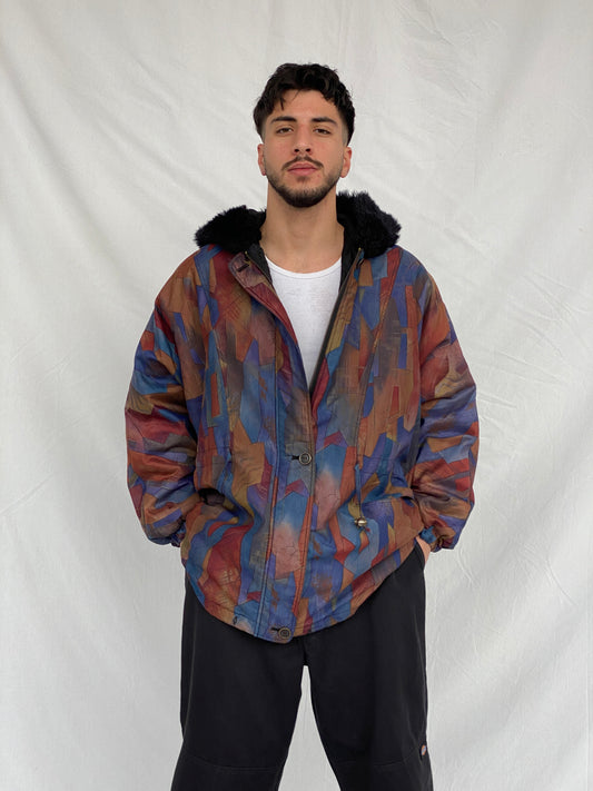 معطف Vive Le Vent ذو التصميم الهندسي المجرد من الثمانينيات - مقاس كبير