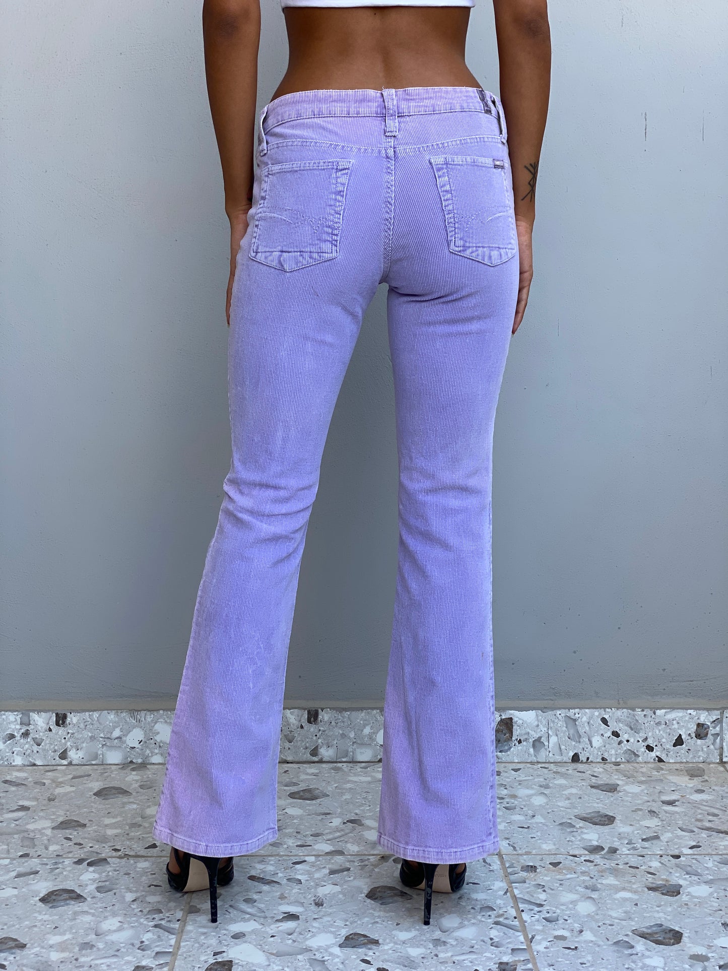 Vintage Y2K Squeeze Jeans Lavender Corduroy Low-Rise Flare Pants - 34EUR