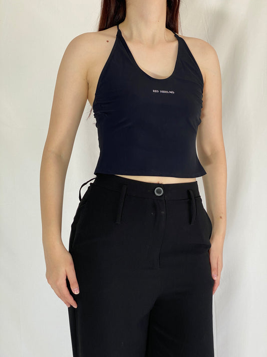 Y2K Red Herring Black Halter Top Strappy Backless Crop Tank - S