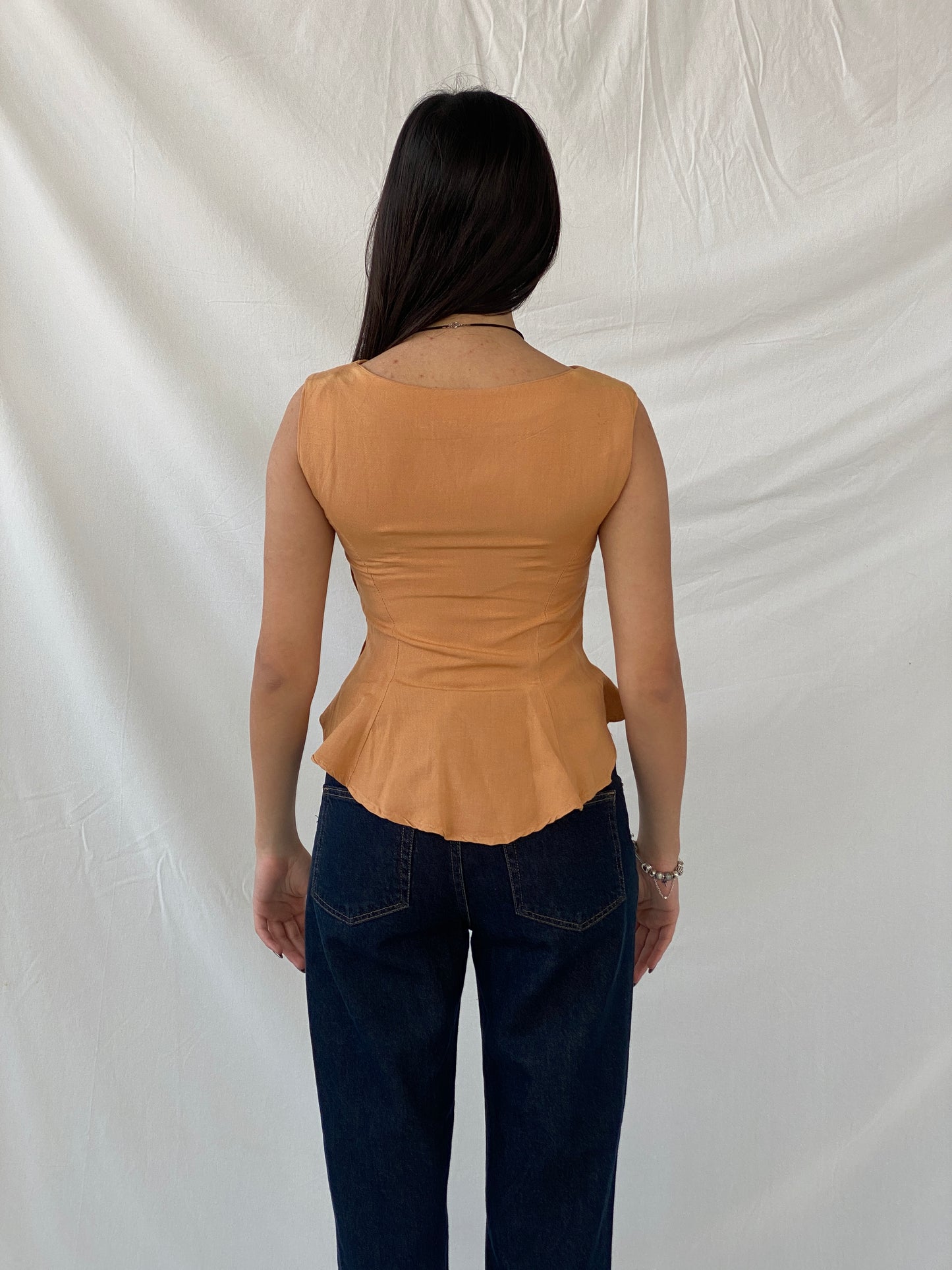 Vintage VICTORIO & LUCCHINO Orange Linen Sleeveless Top - XS