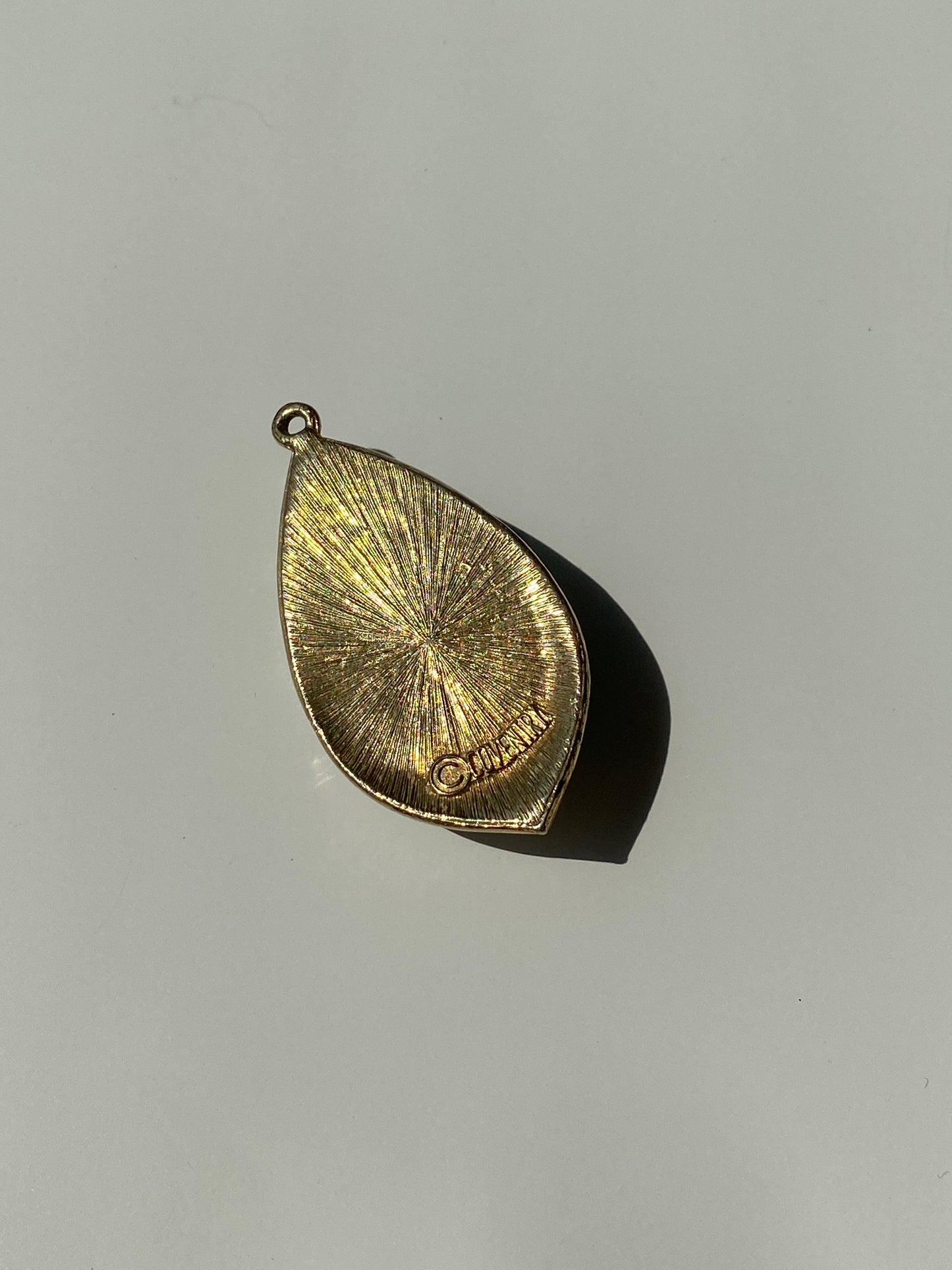 Vintage Sarah Coventry 1976 Signed Gold Emerald Green Teardrop Drop Pendant Charm