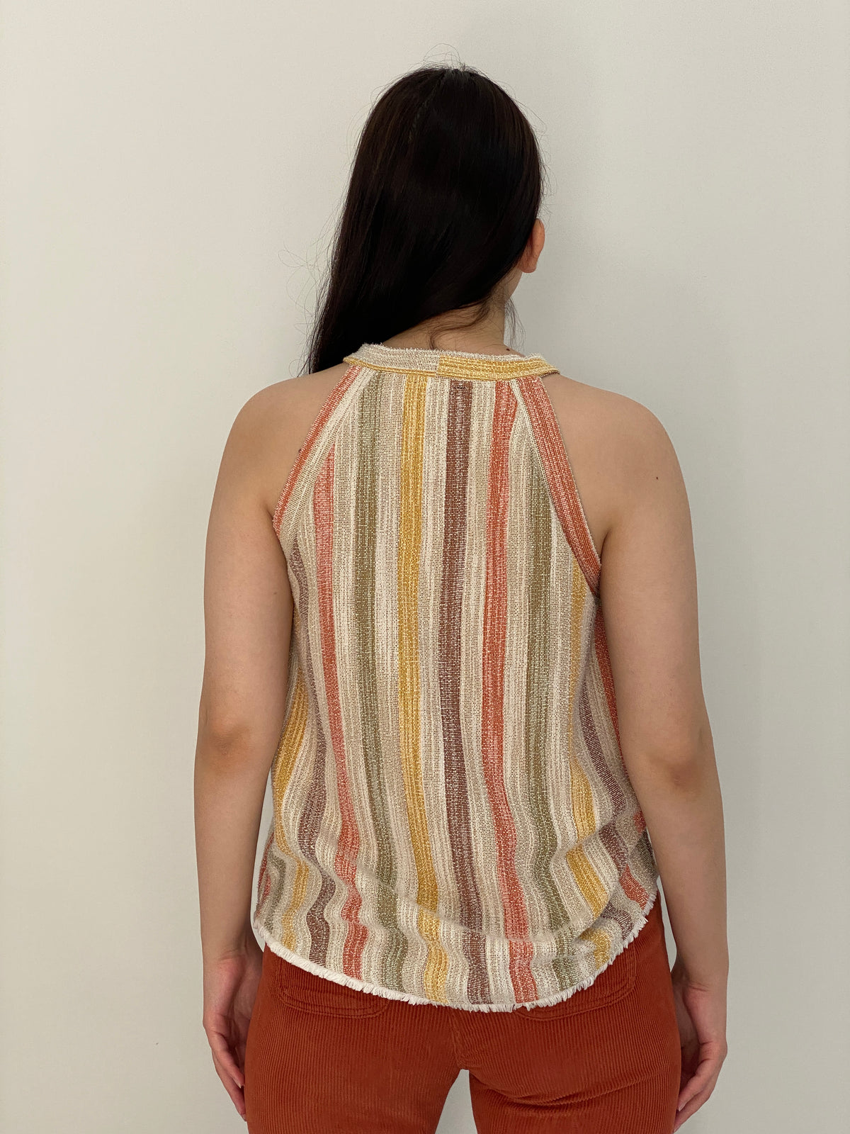 Vintage Earth Tones Multicolor Striped Woven Halter Top - M
