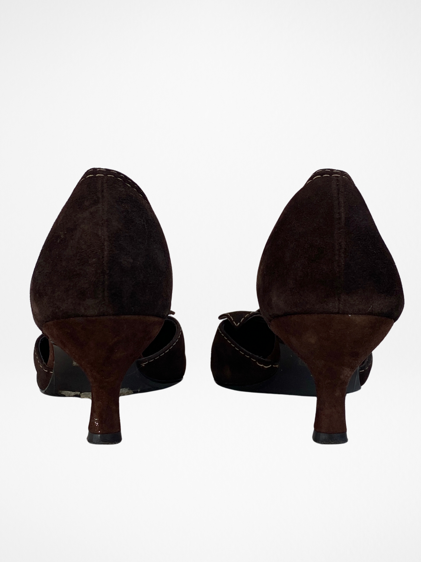 حذاء بكعب قصير من الجلد المدبوغ البني من Minelli Vintage مع عقدة أمامية وخياطة كبيرة