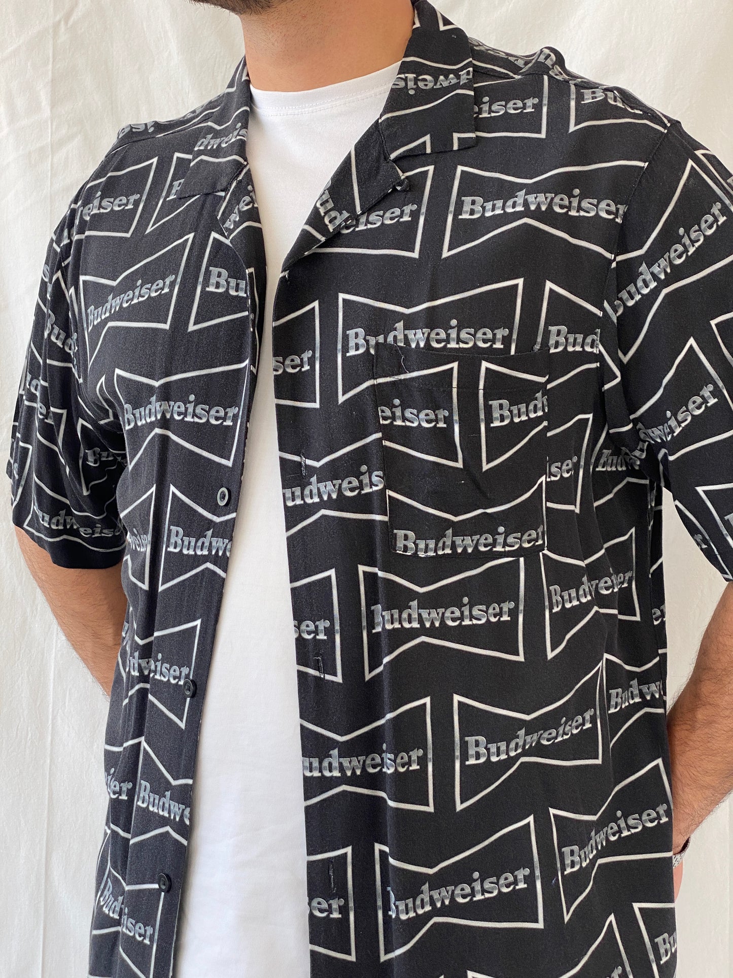 Budweiser Black Men’s Short Sleeve Rayon Shirt - L