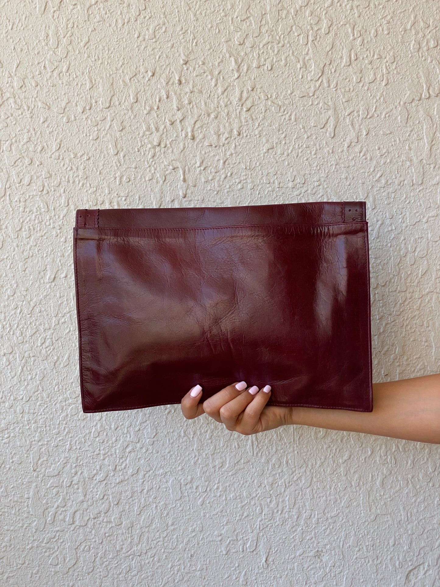Vintage 90s Giovanni Burgundy Leather Envelope Clutch Bag