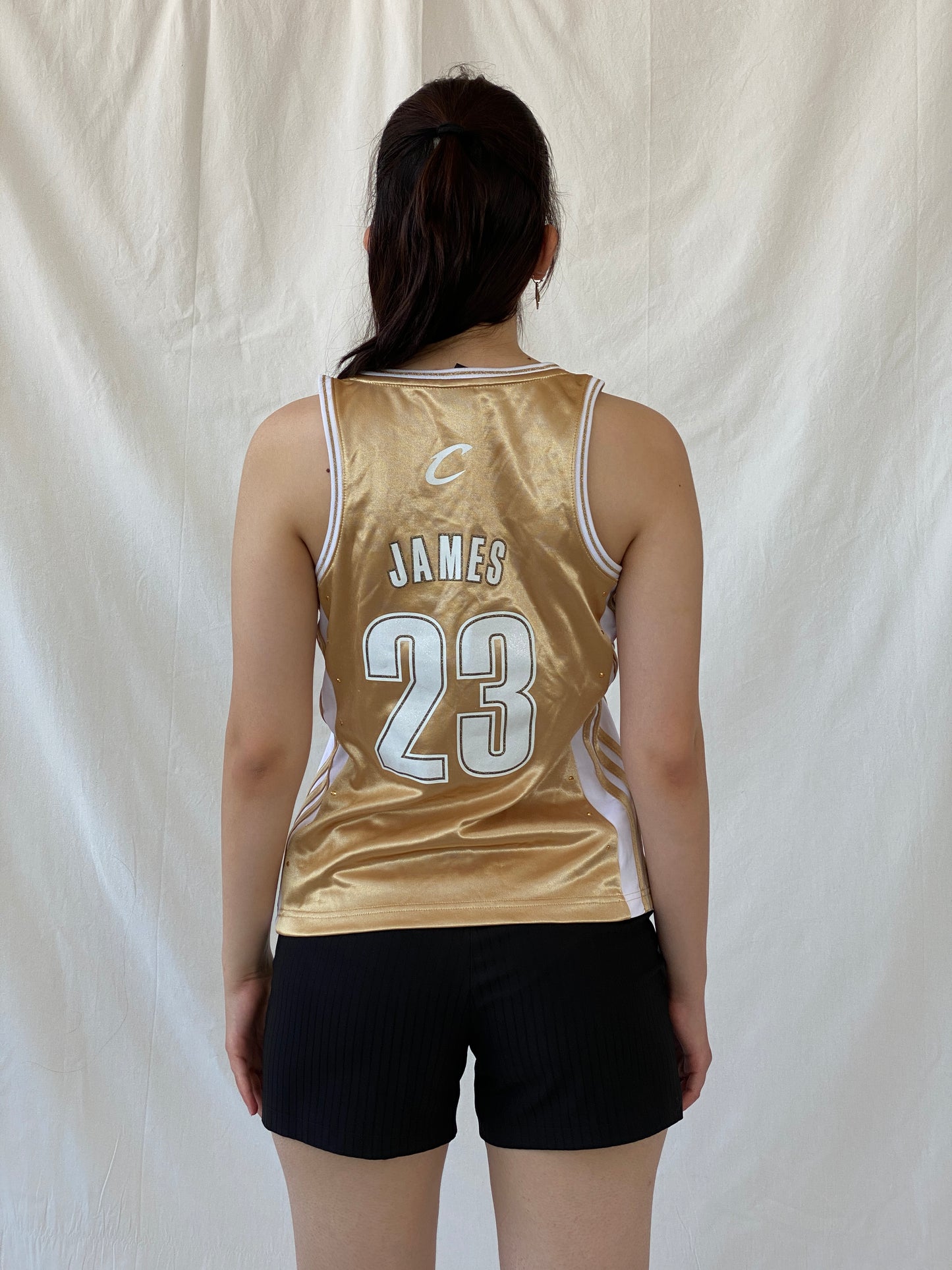 Rare Y2K Adidas NBA LeBron James #23 Gold Cleveland Cavaliers For Her Sporty Basketball Jersey - S