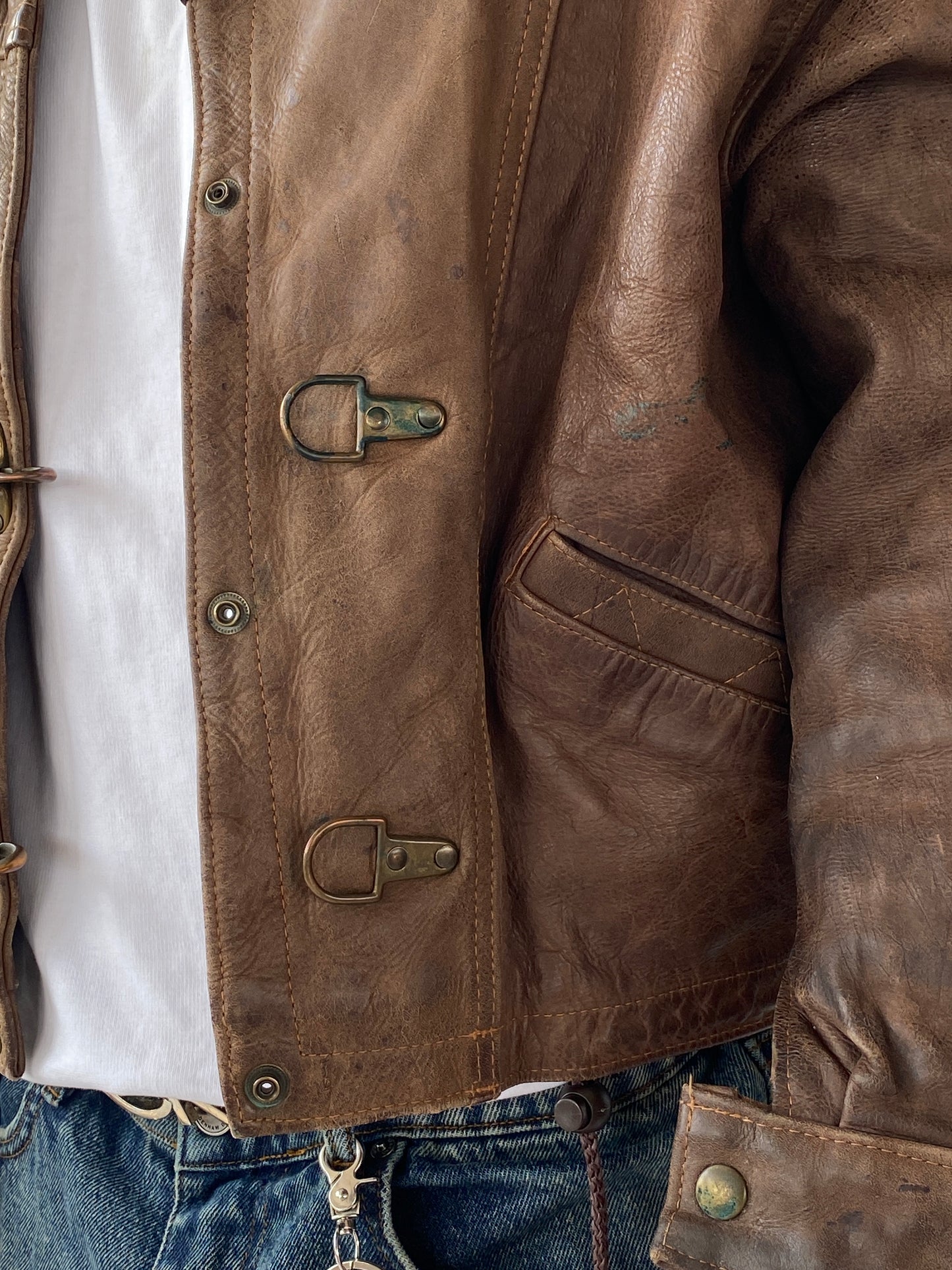 Vintage GELY CUIR Paris Genuine Brown Leather Cropped Heavy Bomber Jacket - S
