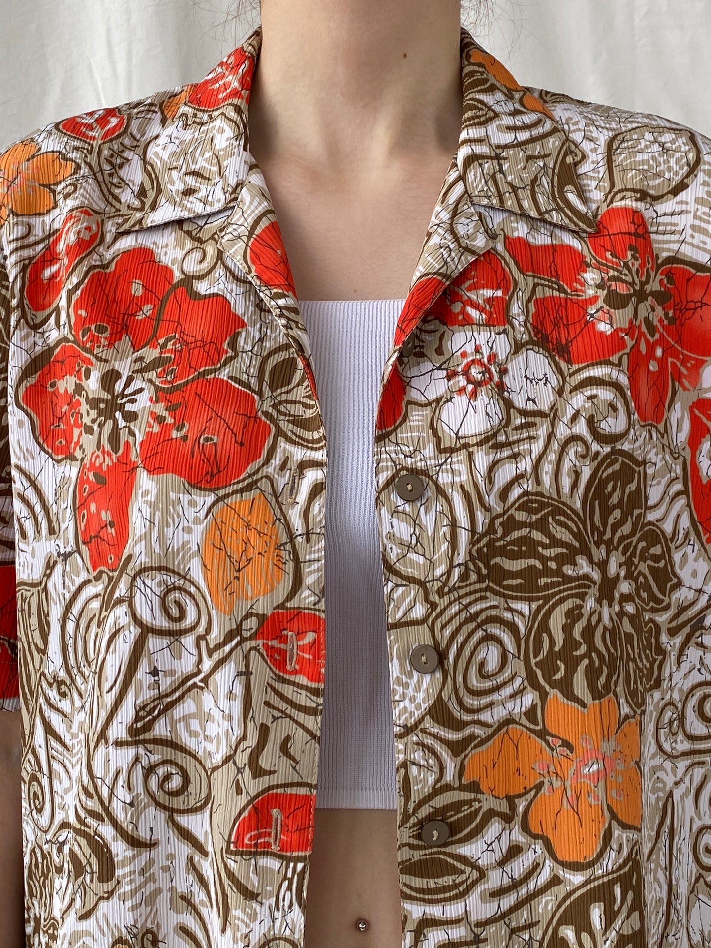 Vintage ALIA Orange Floral Women’s Short Sleeve Button Up Hawaiian Shirt - M