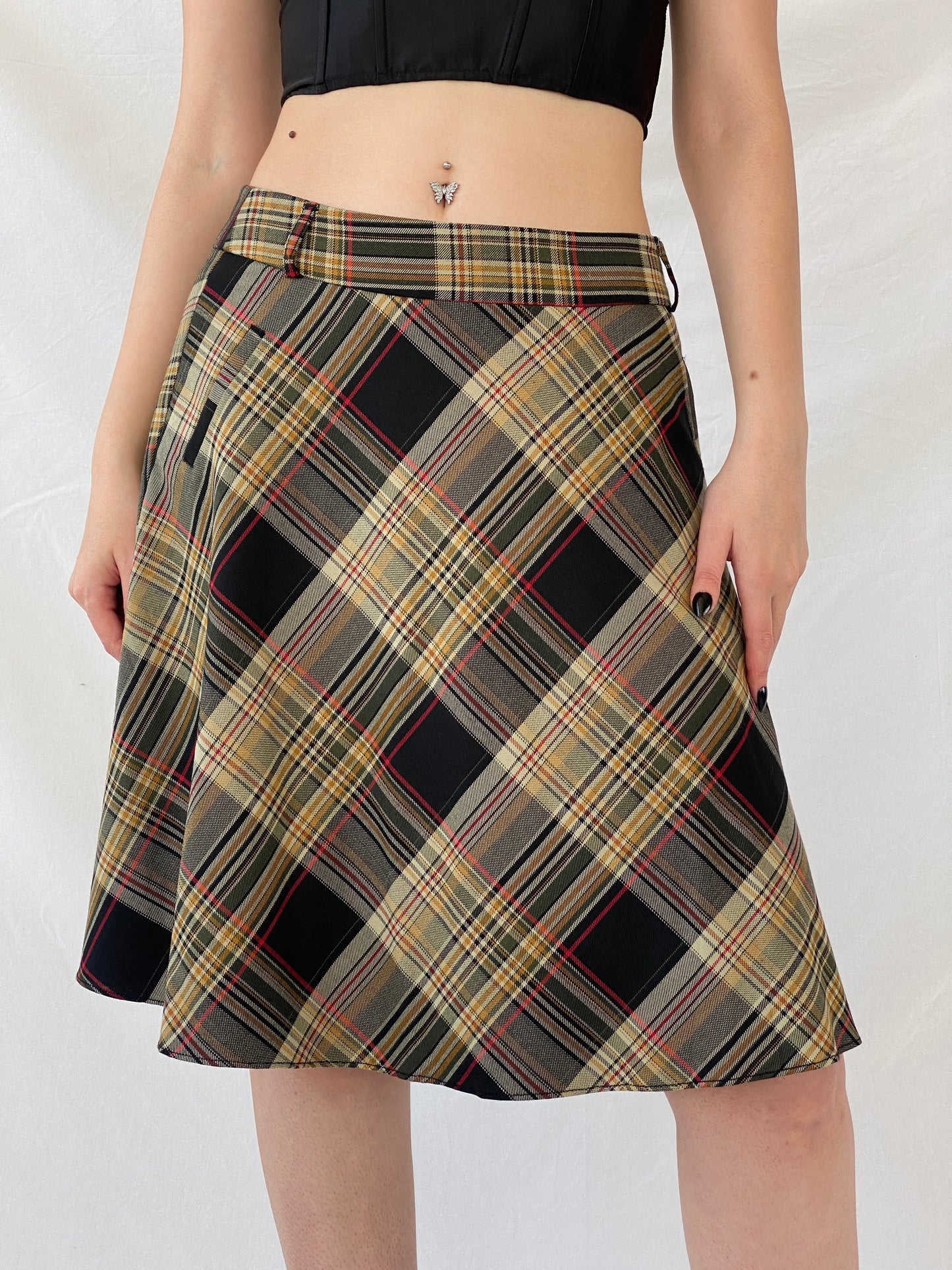 تنورة قصيرة نسائية من قماش التارتان باللون الأصفر والأسود من Beautiful Fusion Plaid Flannel - مقاس M