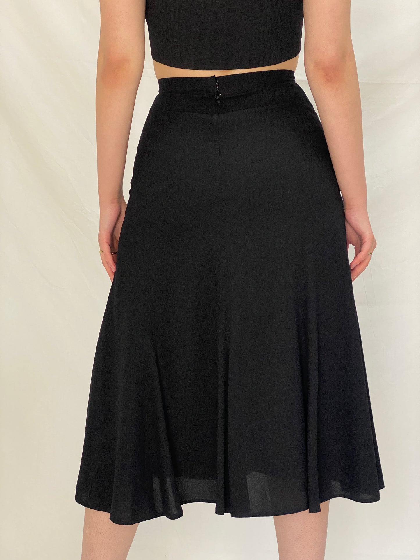 Vintage Y2K Sabena Black Flared A-Line Midi Skirt - S