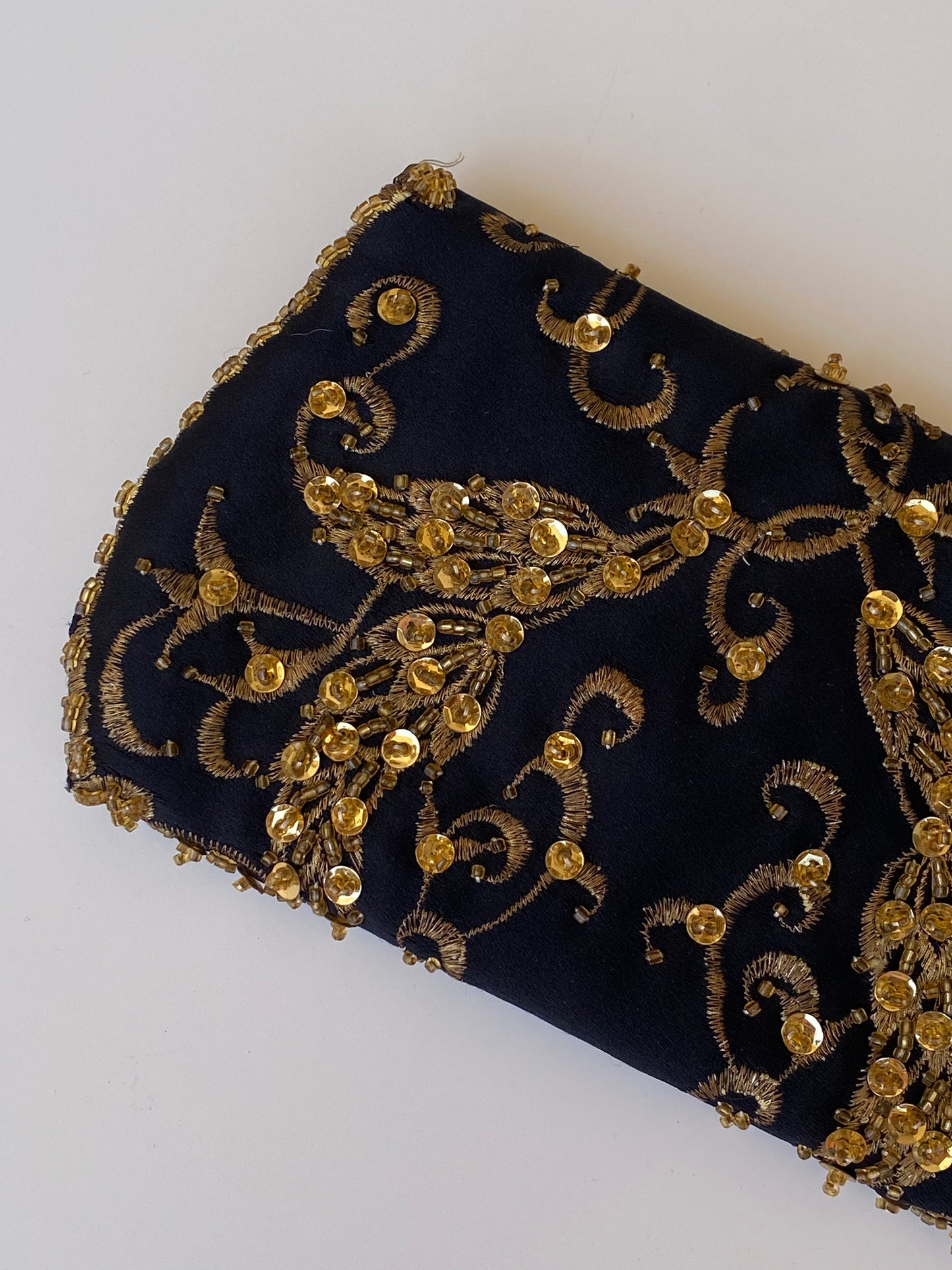 Vintage Black & Gold Beaded Embroidered Evening Mini Clutch Bag
