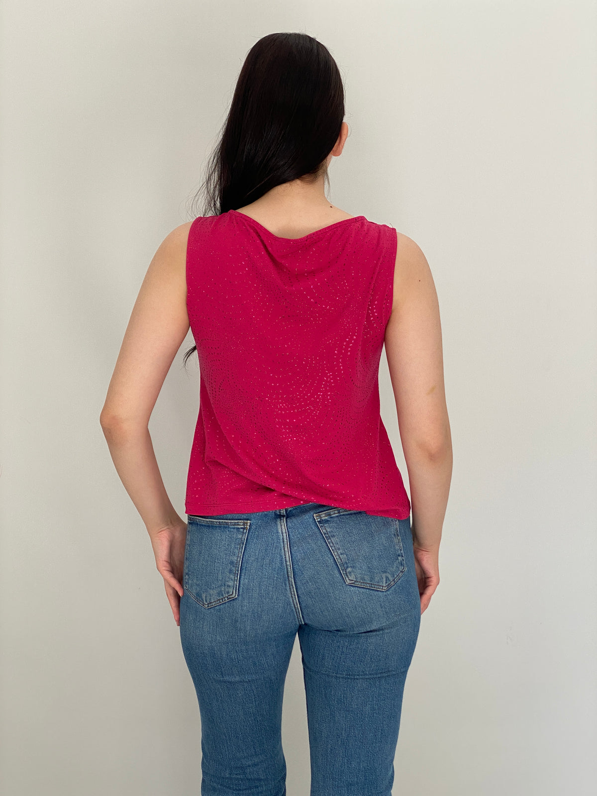 Y2K Noni Hot Pink Shimmery Cowl Neck Sleeveless Top – M