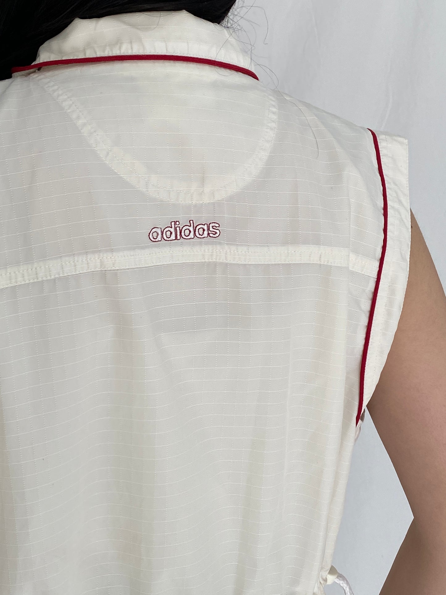 Vintage Adidas Off-White Sleeveless Zip Vest with Drawstring Waist - S