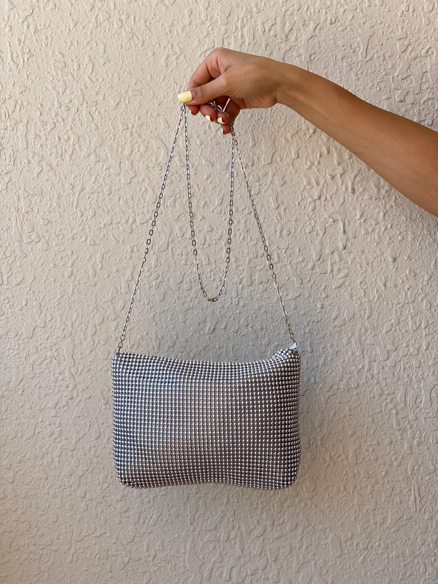 Vintage La Regale Silver Mesh Evening Bag with Chain Strap – Y2K Glam