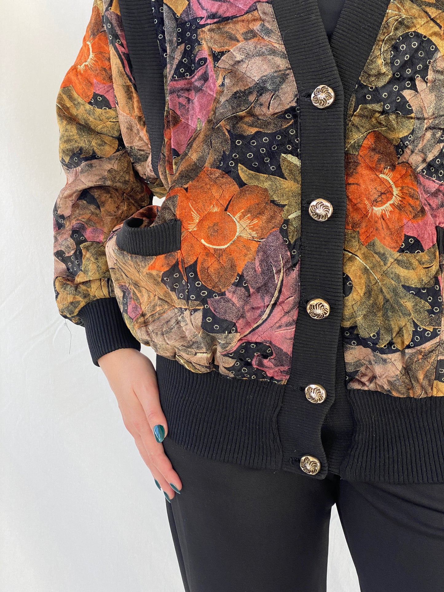 Vintage 90s Velvet Floral Tapestry Bomber Jacket - L