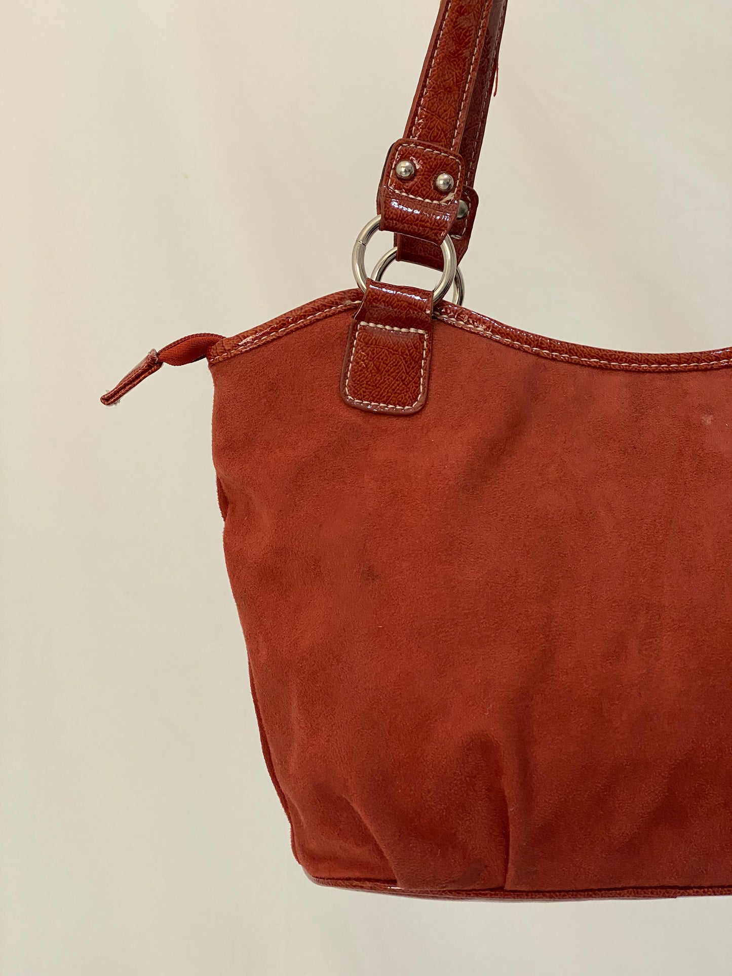 Vintage Alfred Dunner Faux Suede Shoulder Bag Tote with Double Ring Handles