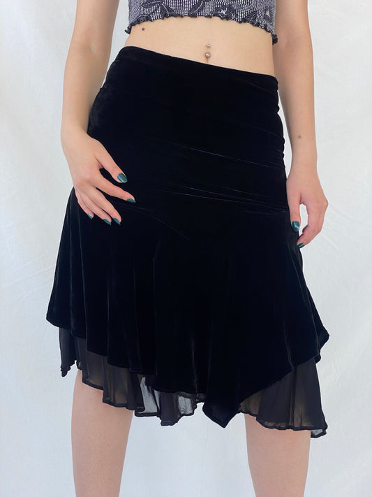 Vintage Jegains Mattiolo Asymmetric Velvet Black Midi Skirt - M