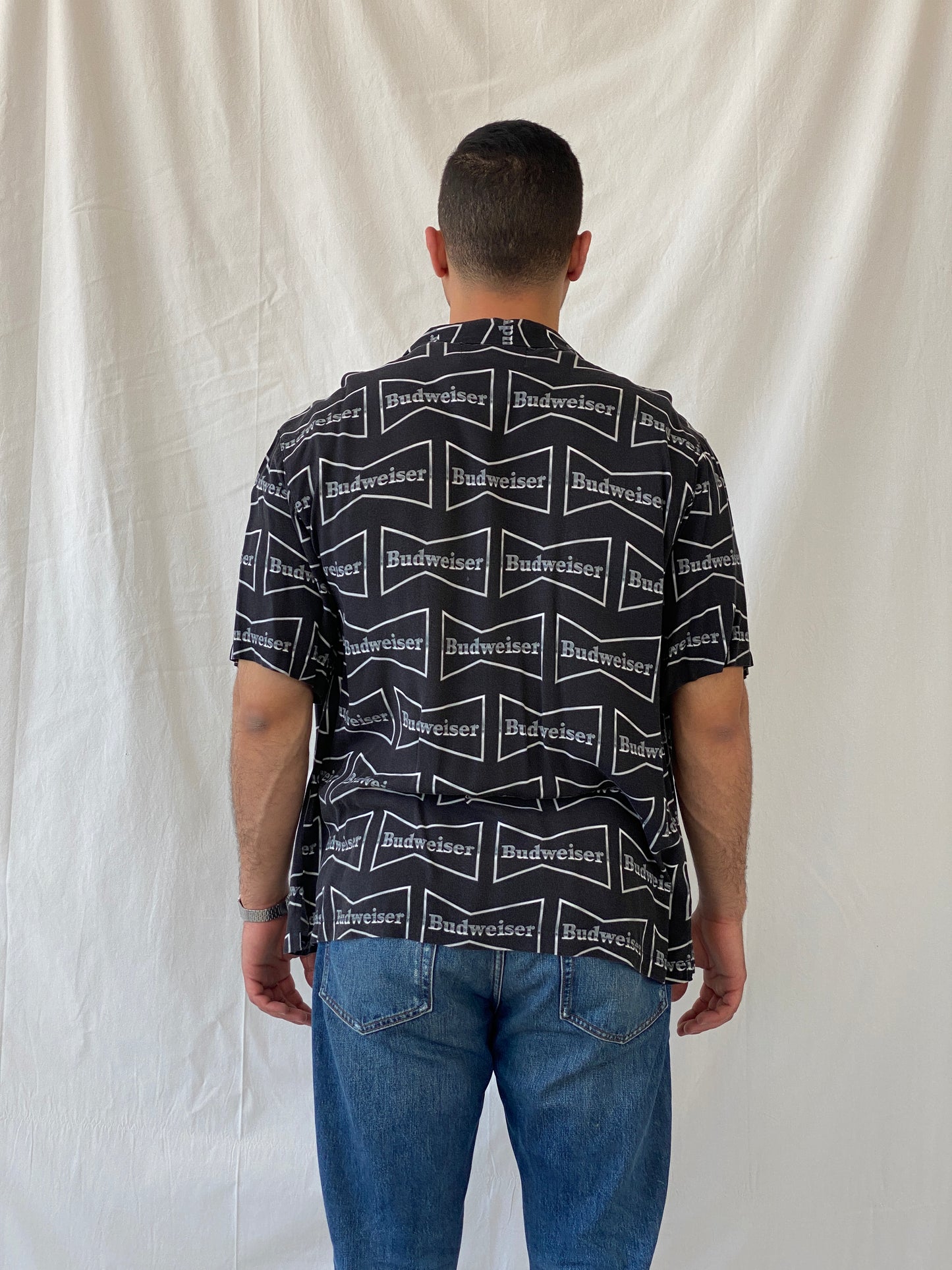 Budweiser Black Men’s Short Sleeve Rayon Shirt - L