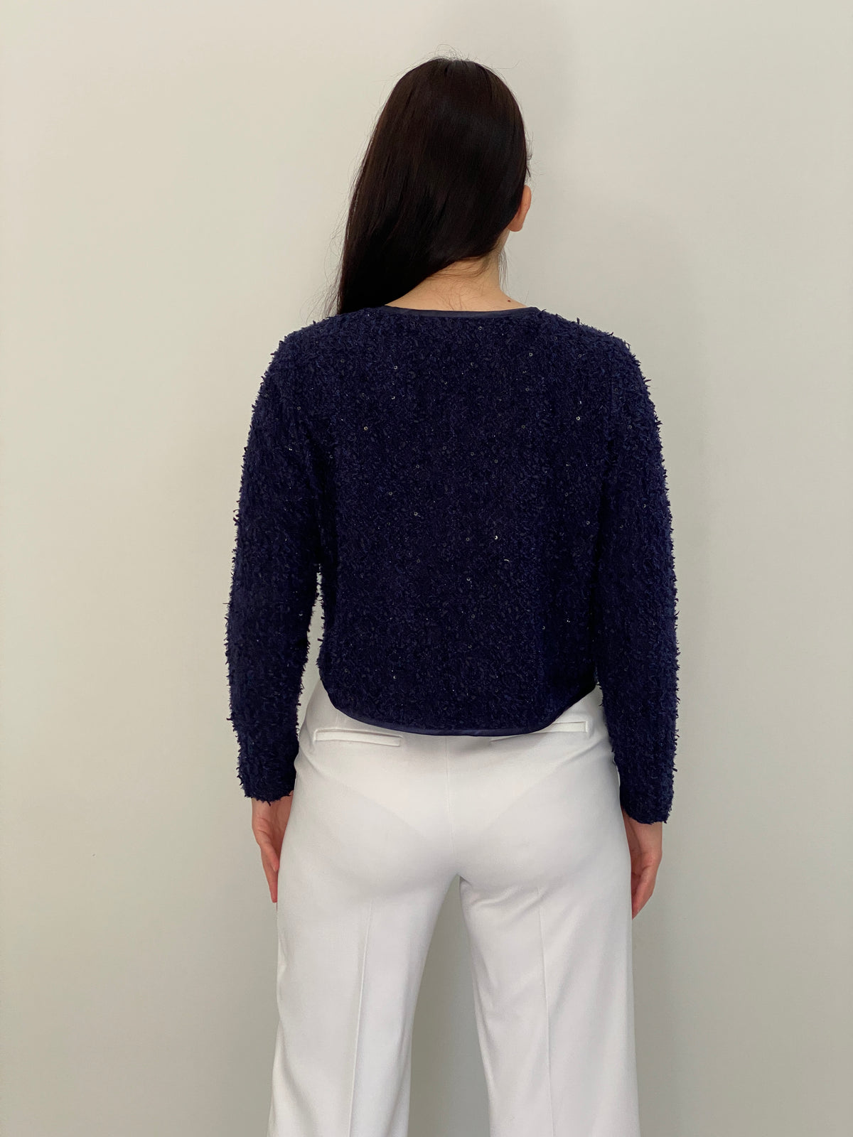 SOMMERMANN Navy Blue Textured Sequin Cardigan Jacket – M
