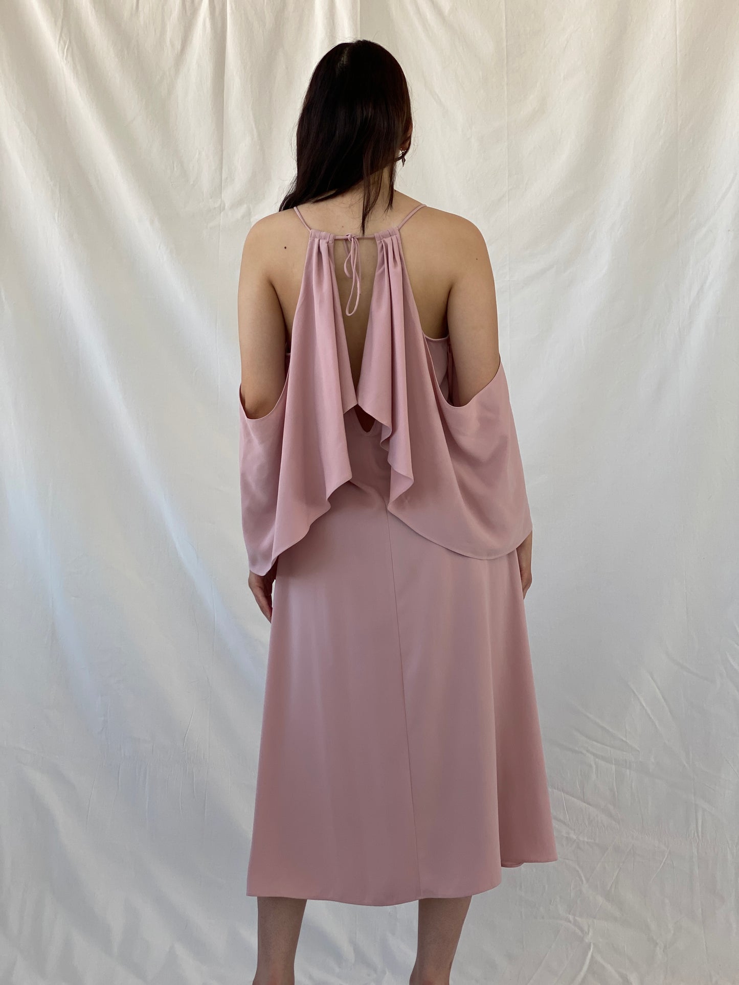 Jovonna London Blush Pink Cold Shoulder Midi Wedding Guest Dress - S
