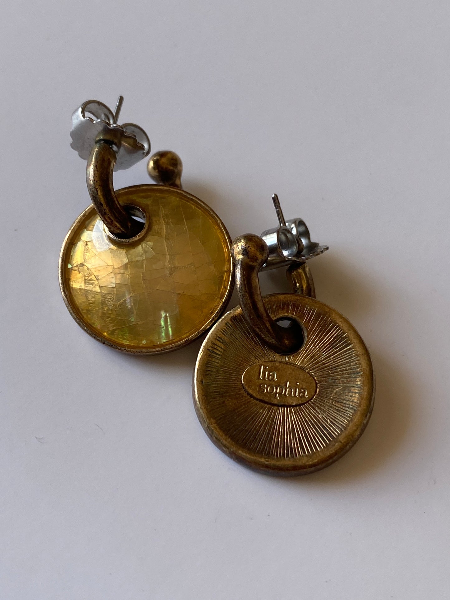 Vintage Lia Sophia Amber Faceted Gold Tone Drop Stud Earrings