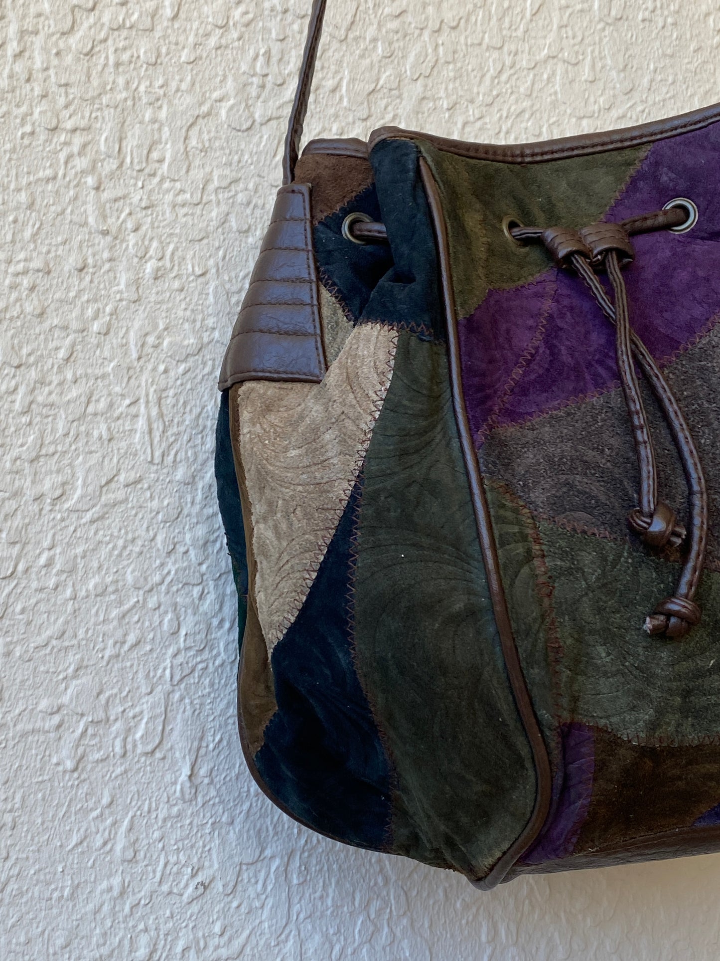 Vintage Embossed Leather Hippie Boho Patchwork Suede Shoulder Crossbody Bag