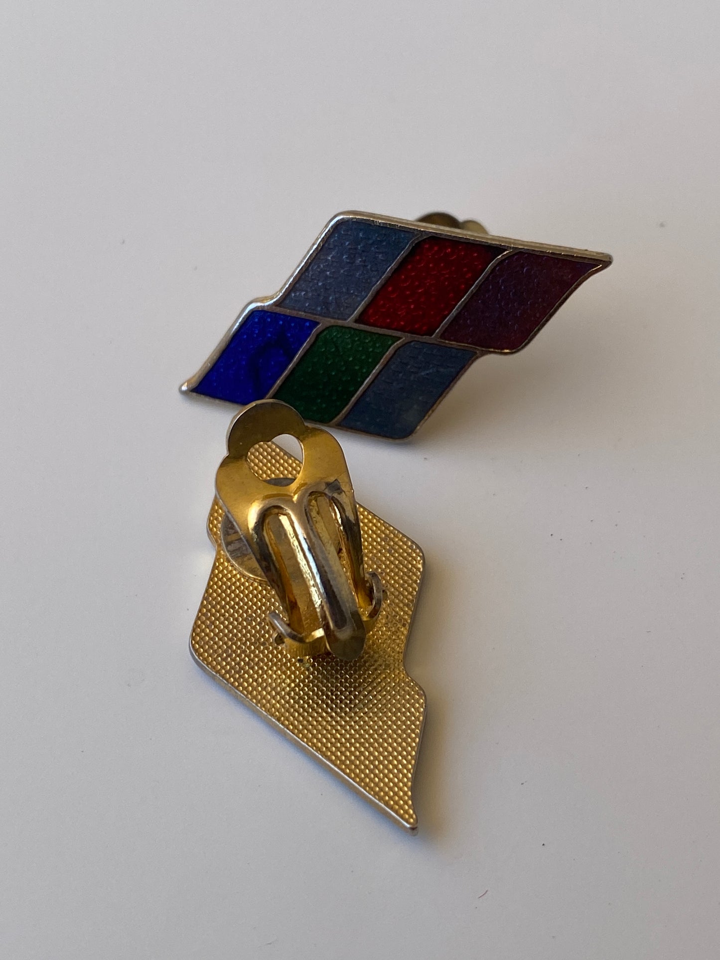 Vintage Geometric Enamel Clip-On Earrings Multicolor Art Deco Style