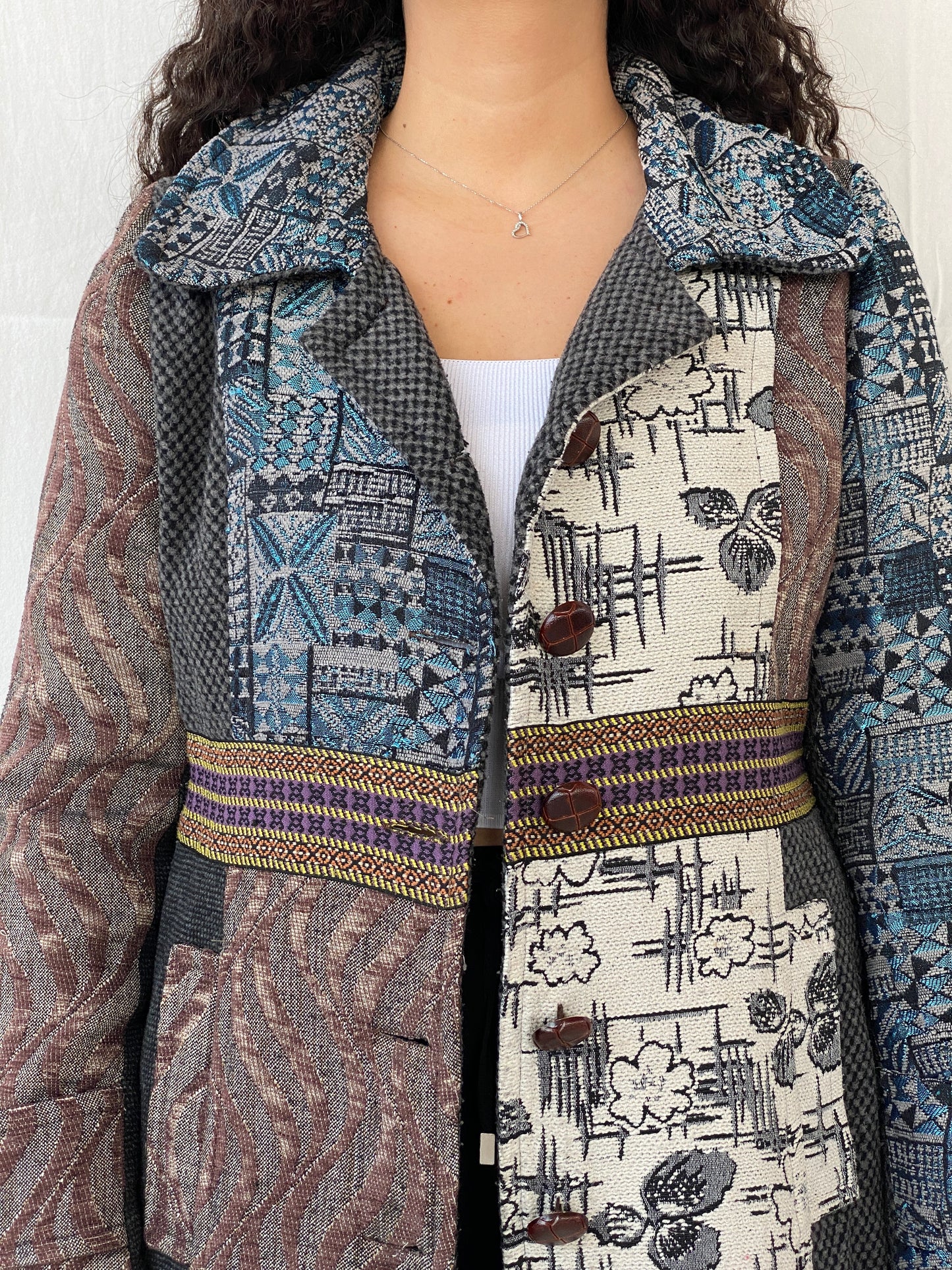 Stella Morgan Hotchpotch Jacquard Tapestry Patchwork Coat - L