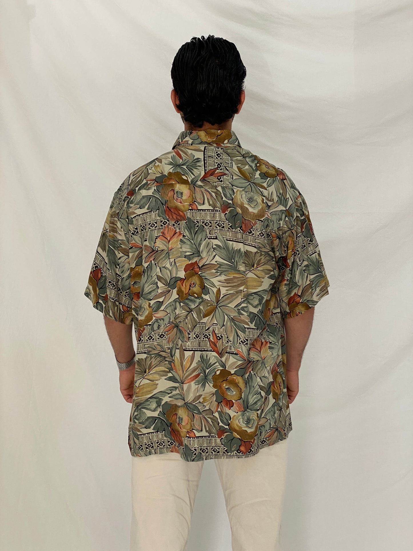 Vintage Burma Bibas Earth Tone Tropical Rayon Shirt – L