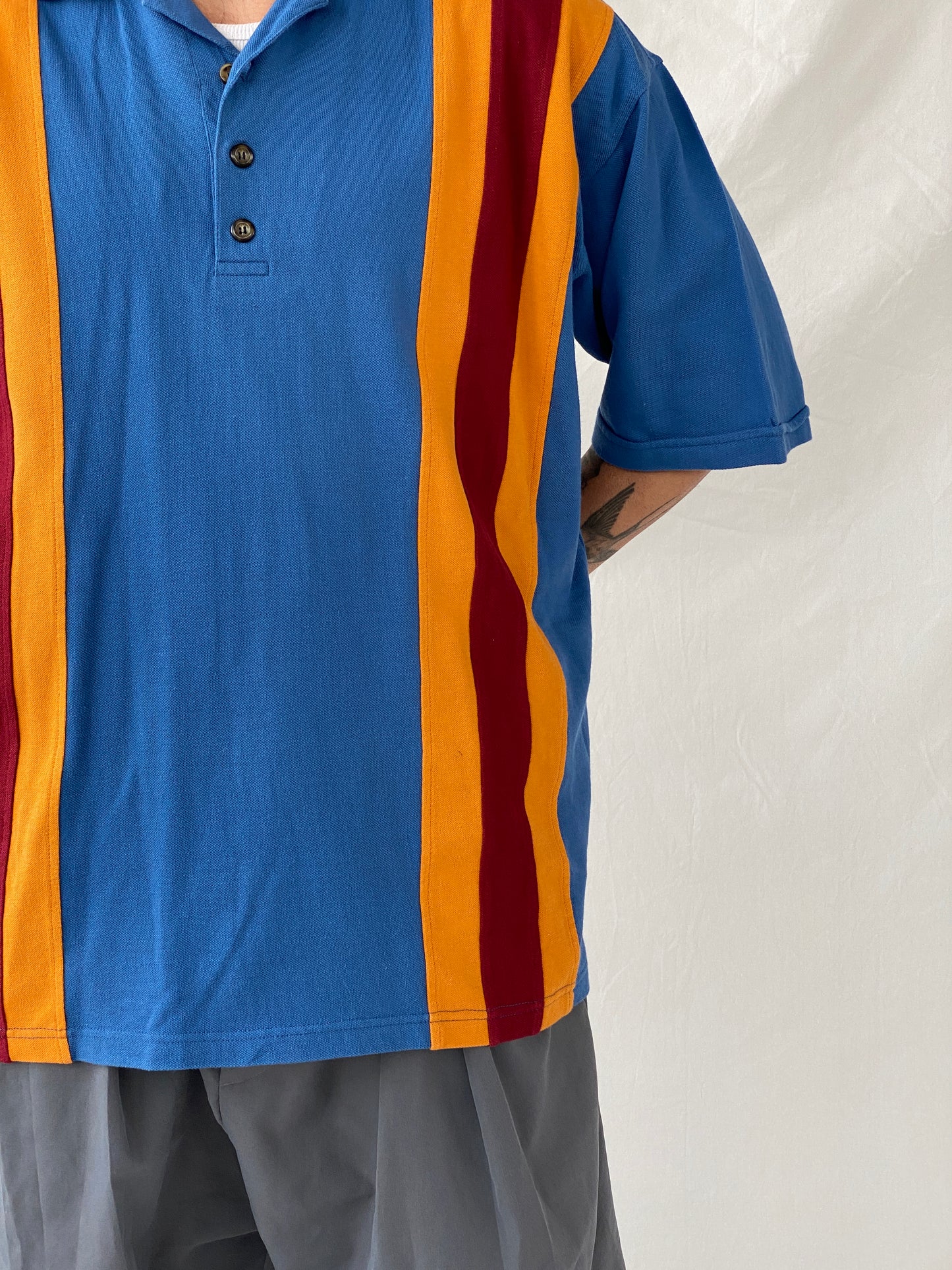 قميص جولف رجالي مخطط أزرق بياقة بولو - مقاس XL