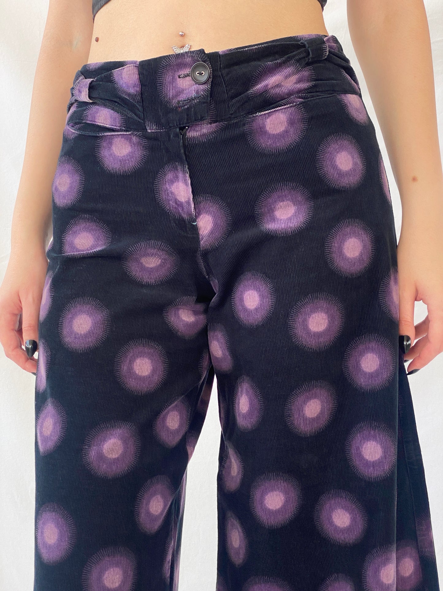 Art Ateliers Rare Toggery Wide Leg Black & Purple Corduroy Pants - M